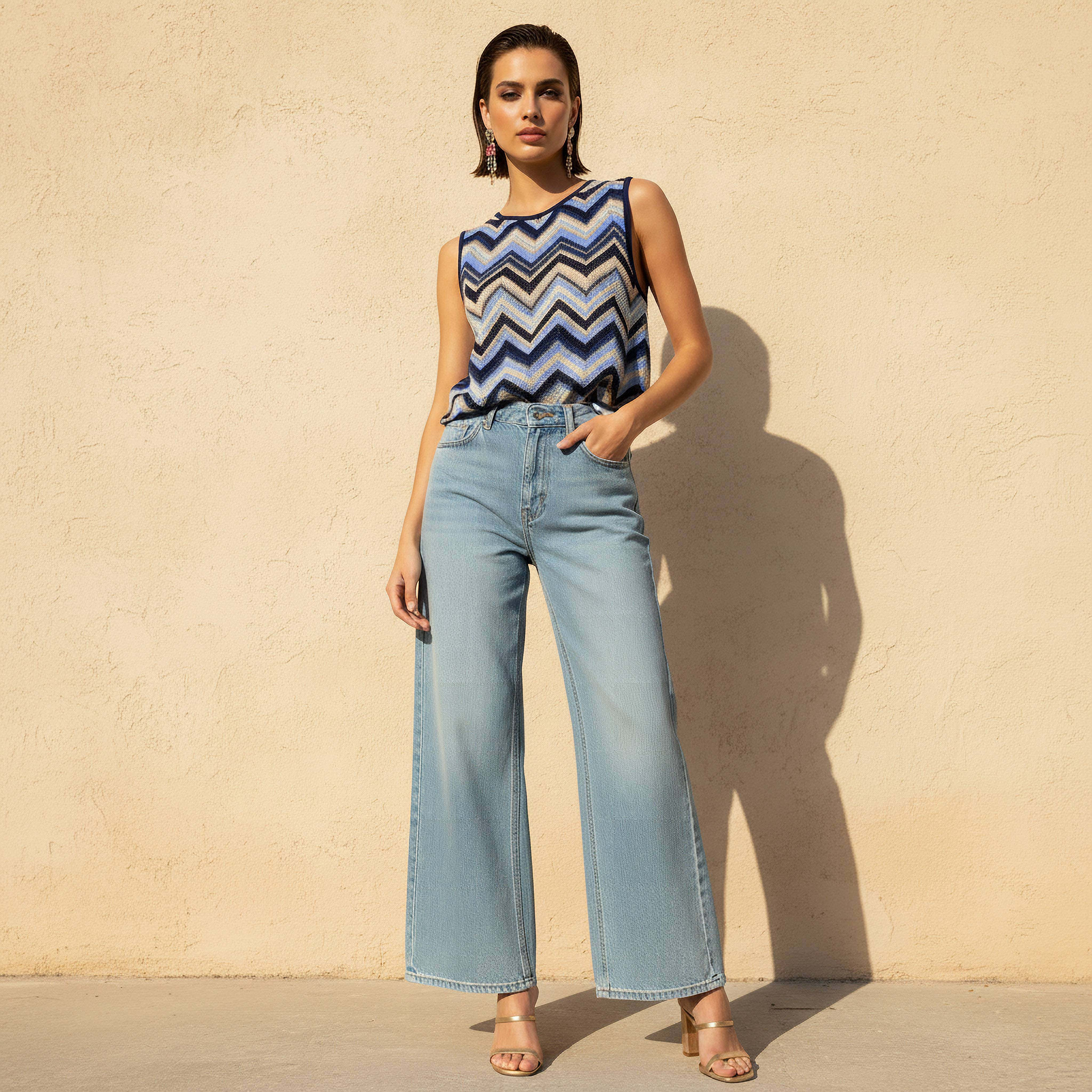 تيشيرت بقصة عادية وطبعات شيفرون-women-clothing-tshirts-image-5