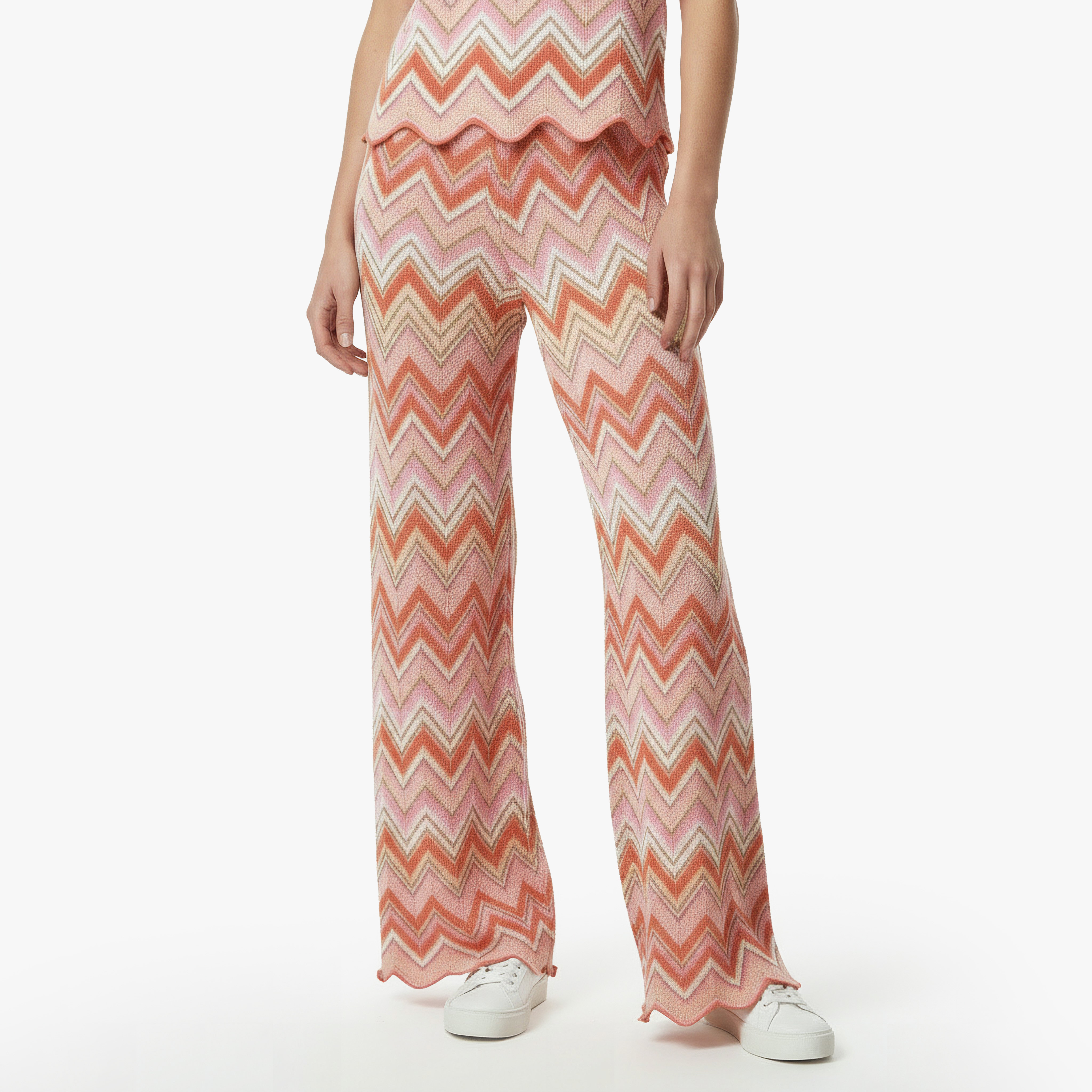 Regular Fit Mid-Rise Pants with Chevron Print-women-clothing-coordsets-image-4