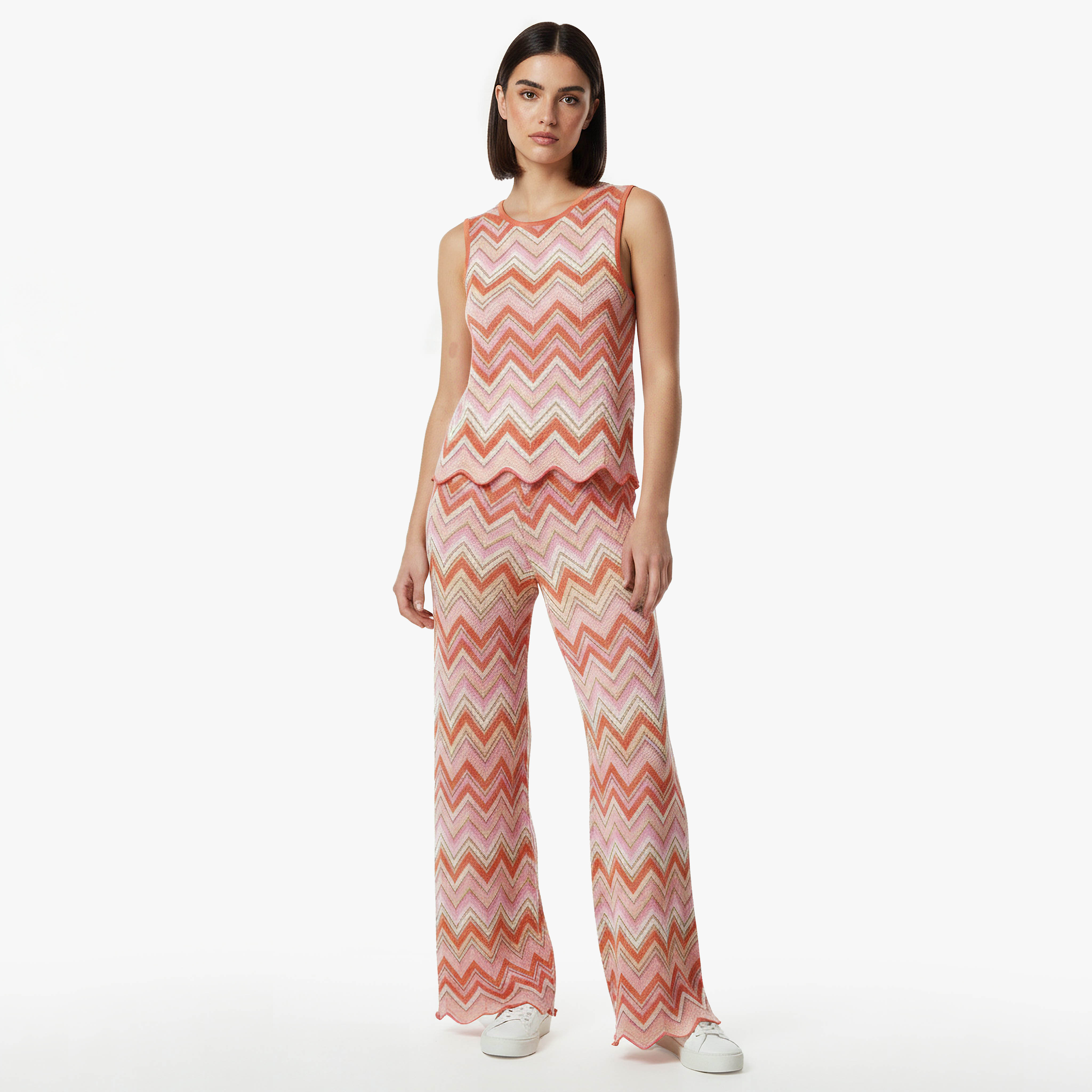 Regular Fit Mid-Rise Pants with Chevron Print-women-clothing-coordsets-image-5