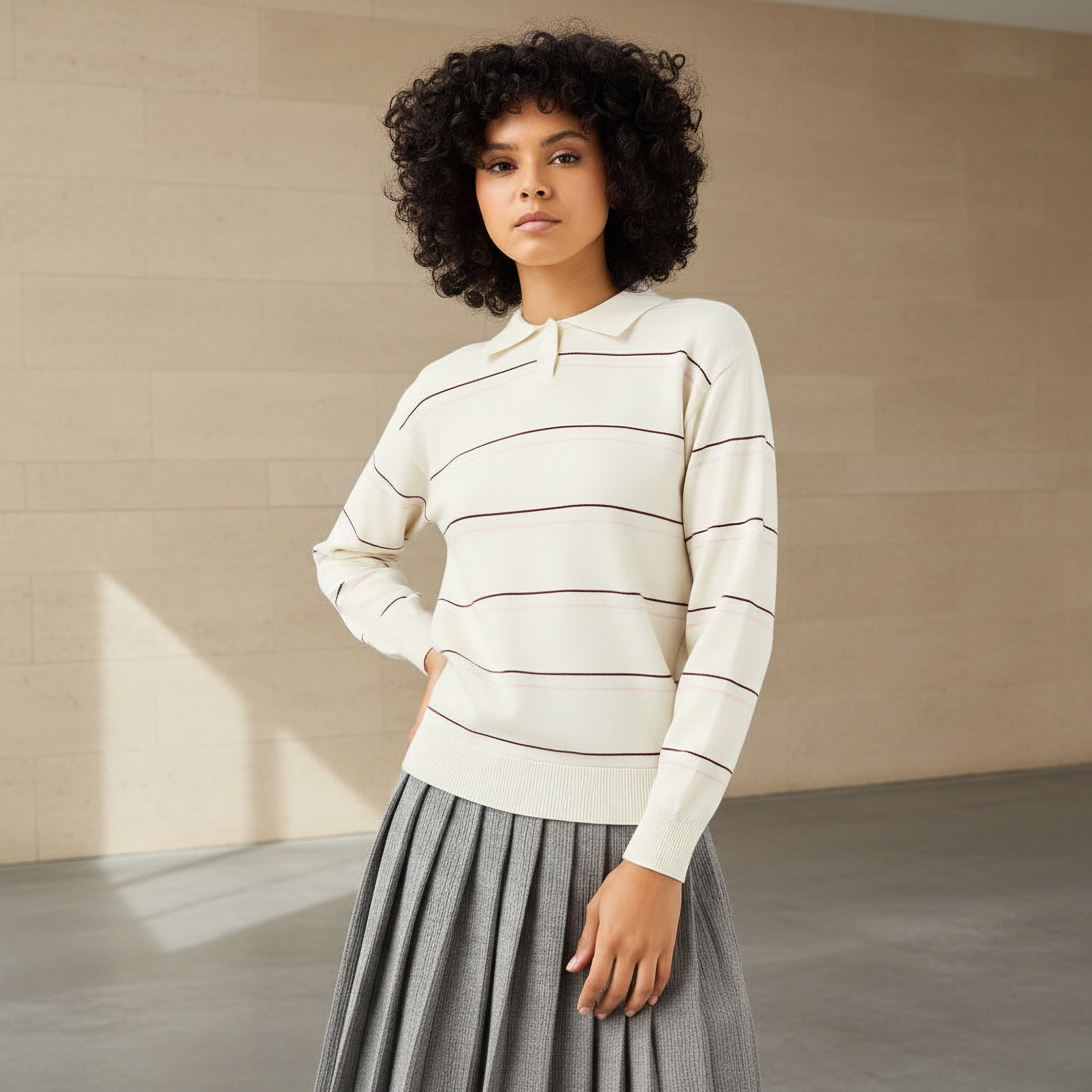 Regular Fit Polo T-shirt with Stripes-women-clothing-tshirts-image-1