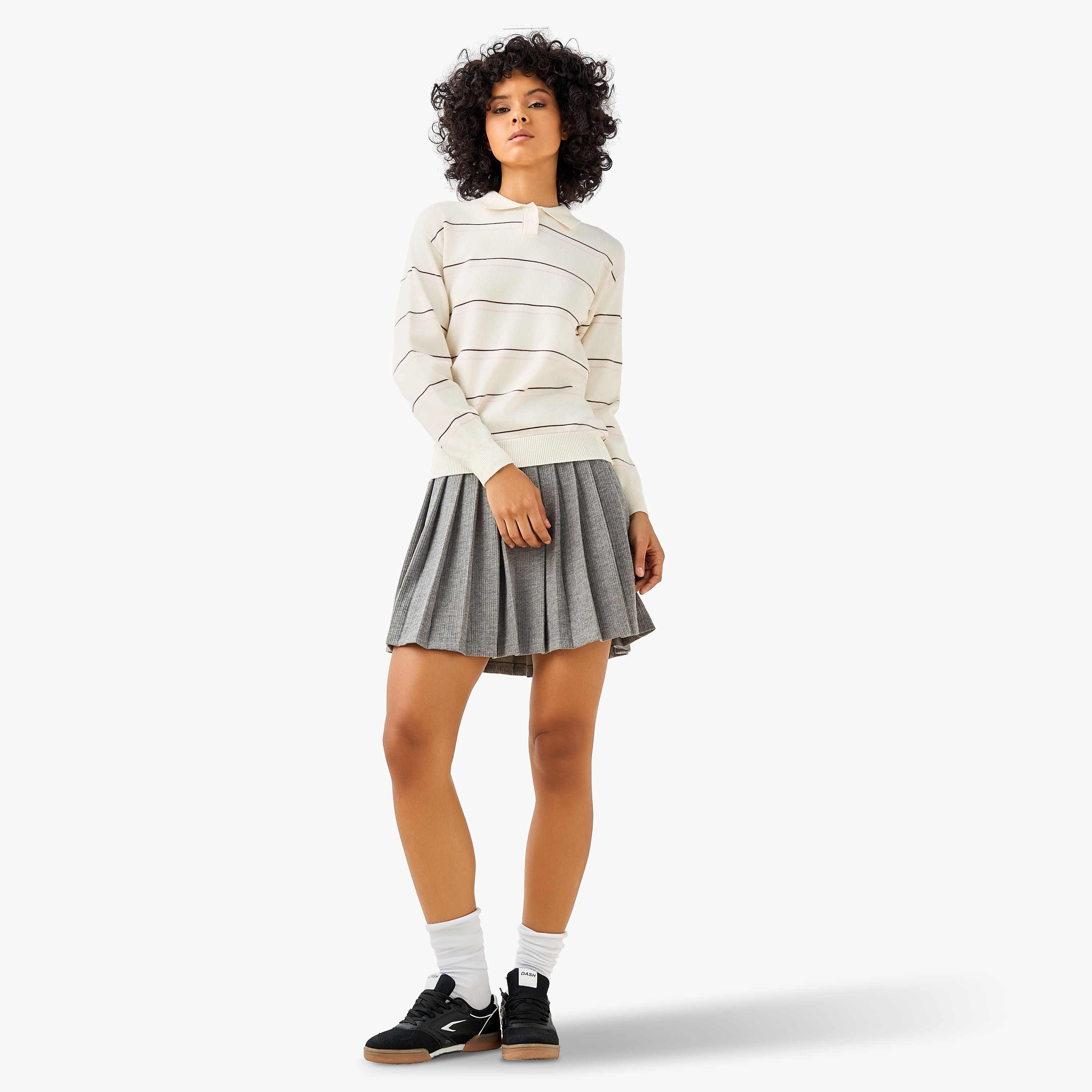 Regular Fit Polo T-shirt with Stripes-women-clothing-tshirts-image-2