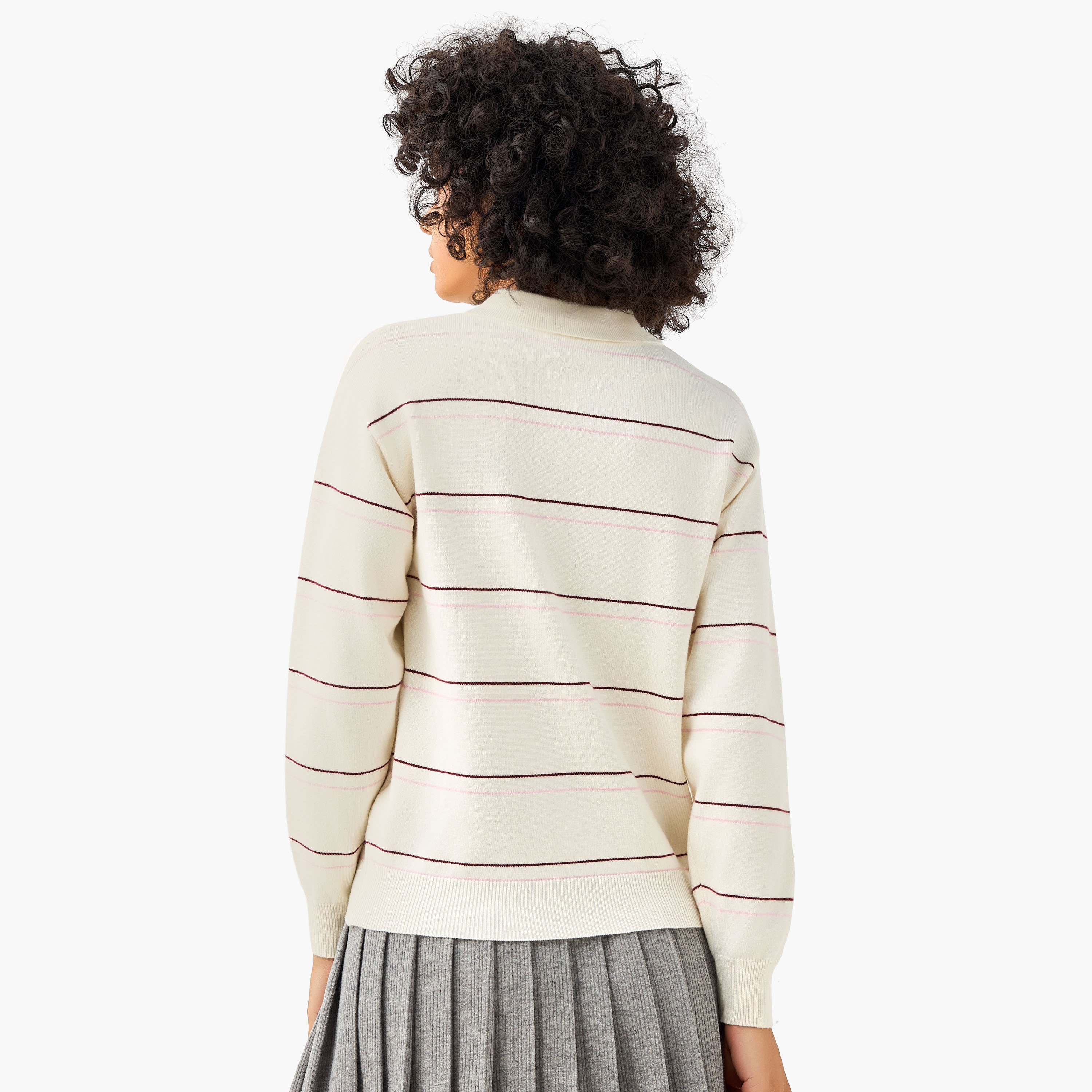 Regular Fit Polo T-shirt with Stripes-women-clothing-tshirts-image-3