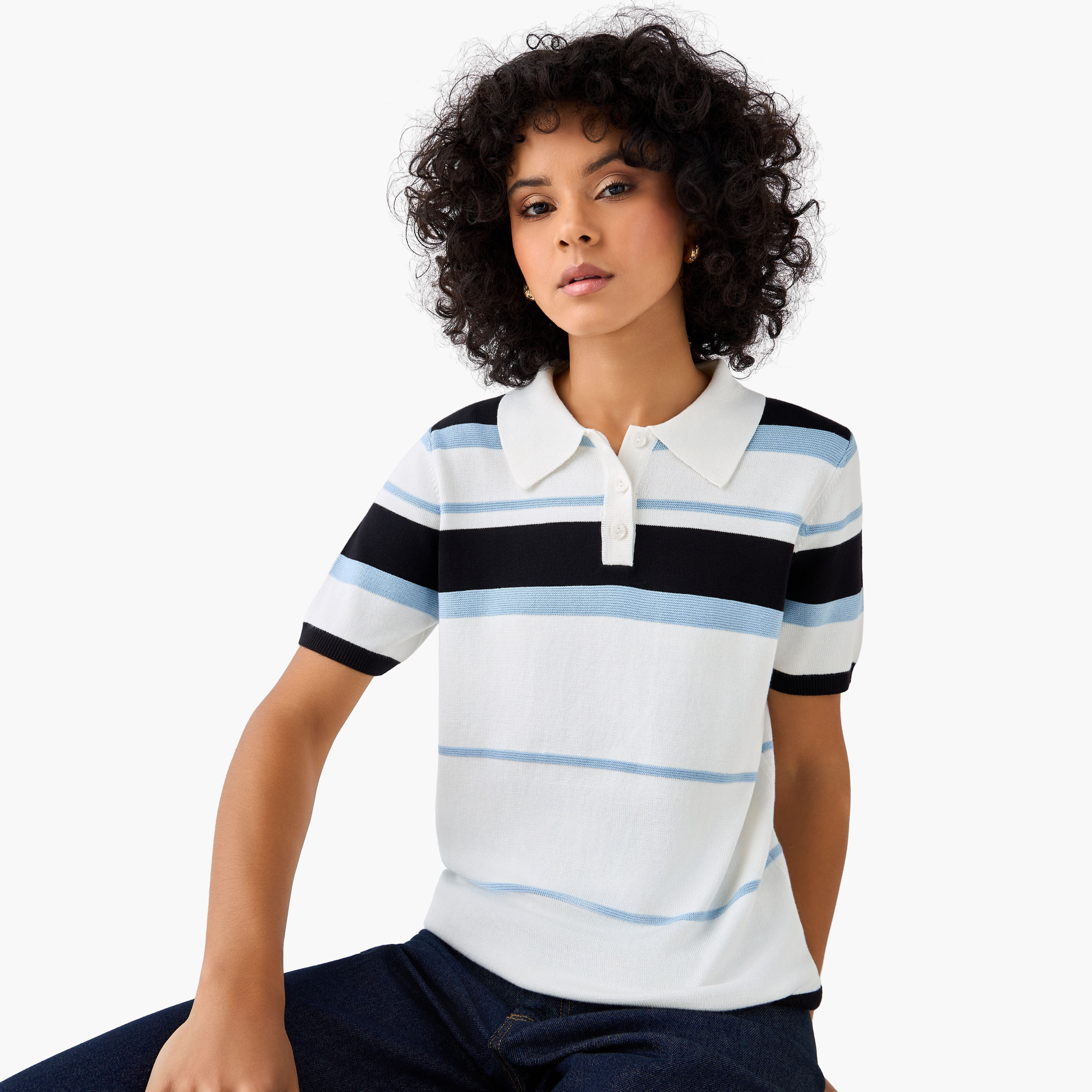 Regular Fit Polo T-shirt with Stripes-women-clothing-tshirts-image-2