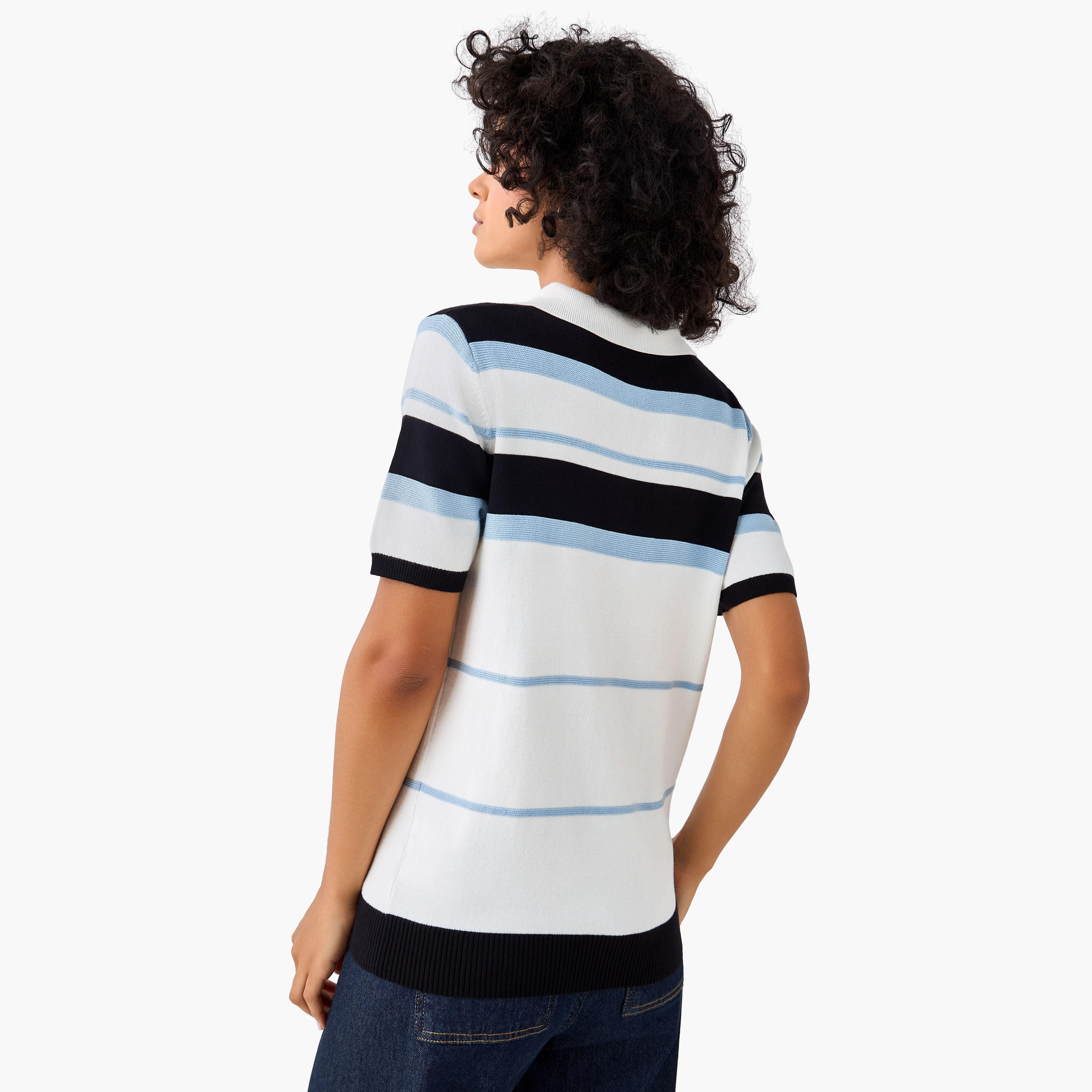 Regular Fit Polo T-shirt with Stripes-women-clothing-tshirts-image-4