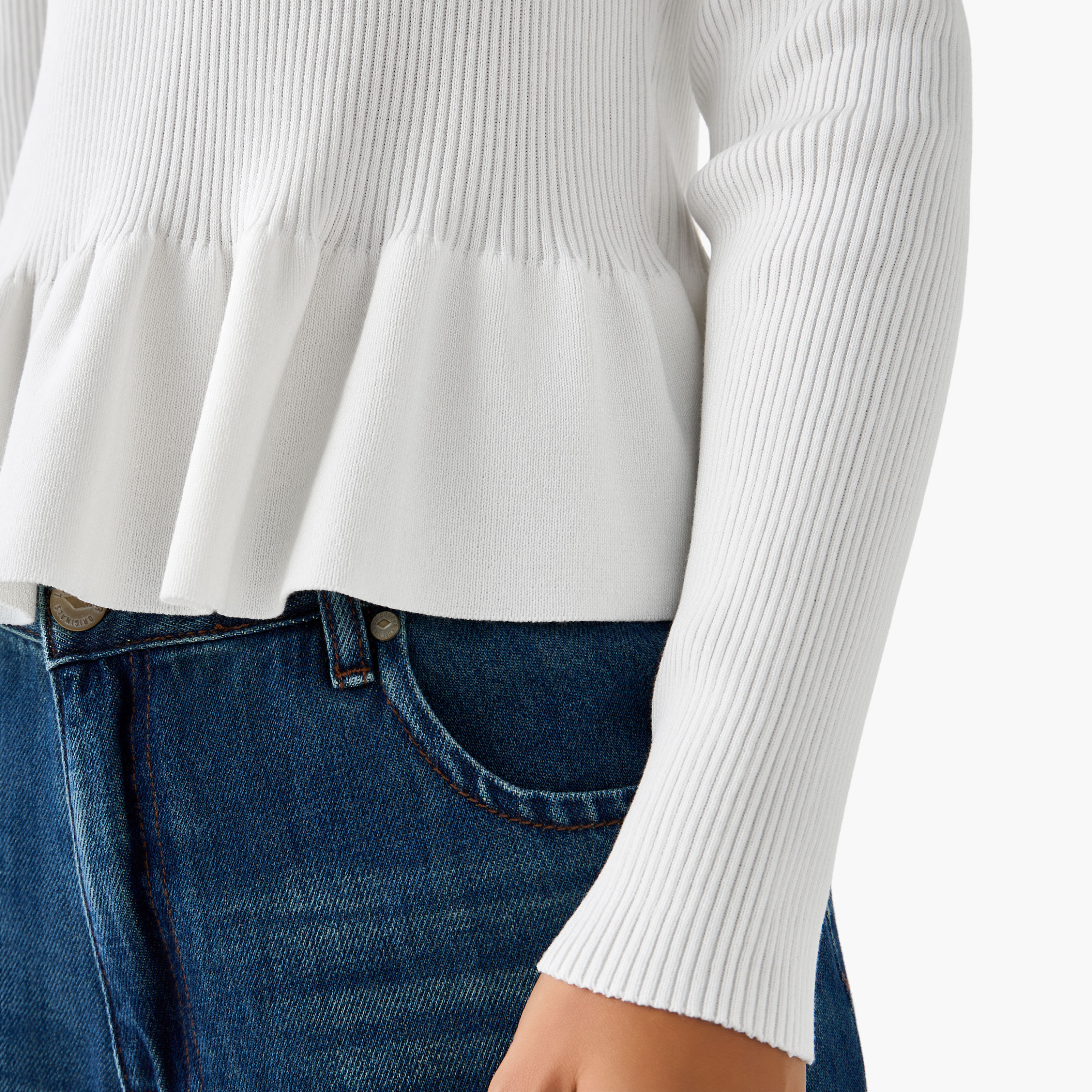 Regular Fit Polo Peplum Top with Ribbed Design-women-clothing-tshirts-image-7