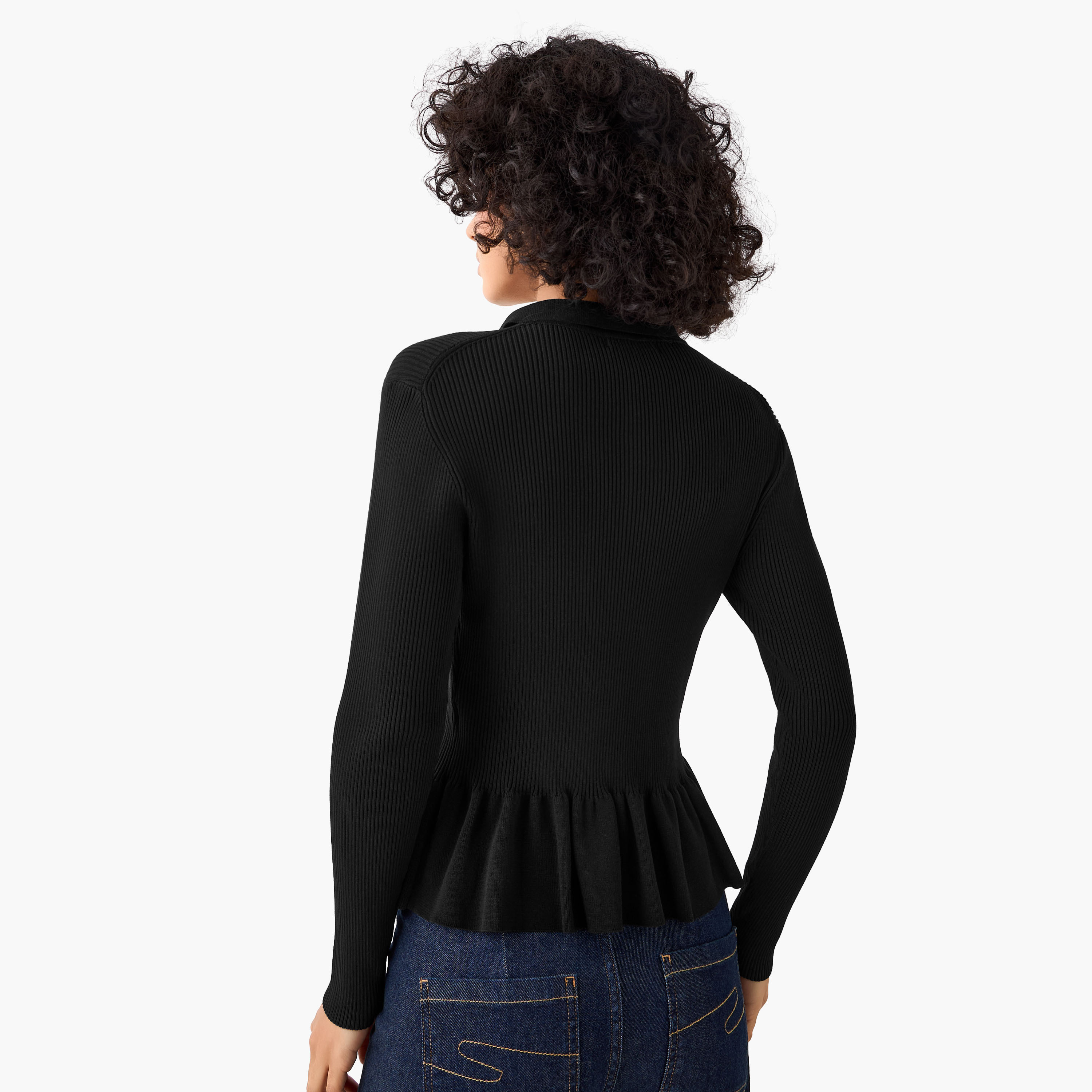 Regular Fit Polo Peplum Top with Ribbed Design-women-clothing-tshirts-image-5