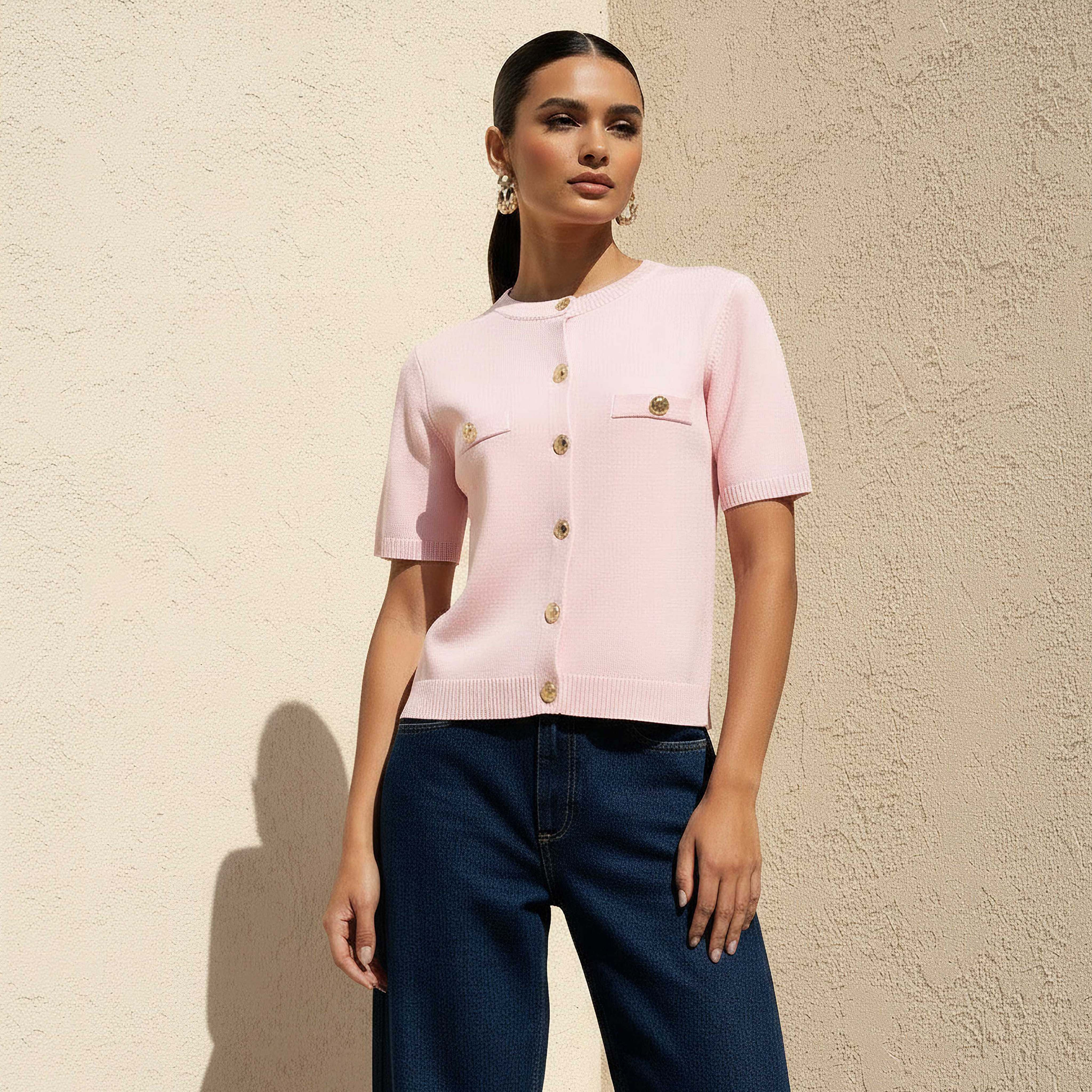 Button Accent Crew Neck Cardigan-women-winterwear-cardigansandjumpers-cardigans-image-1
