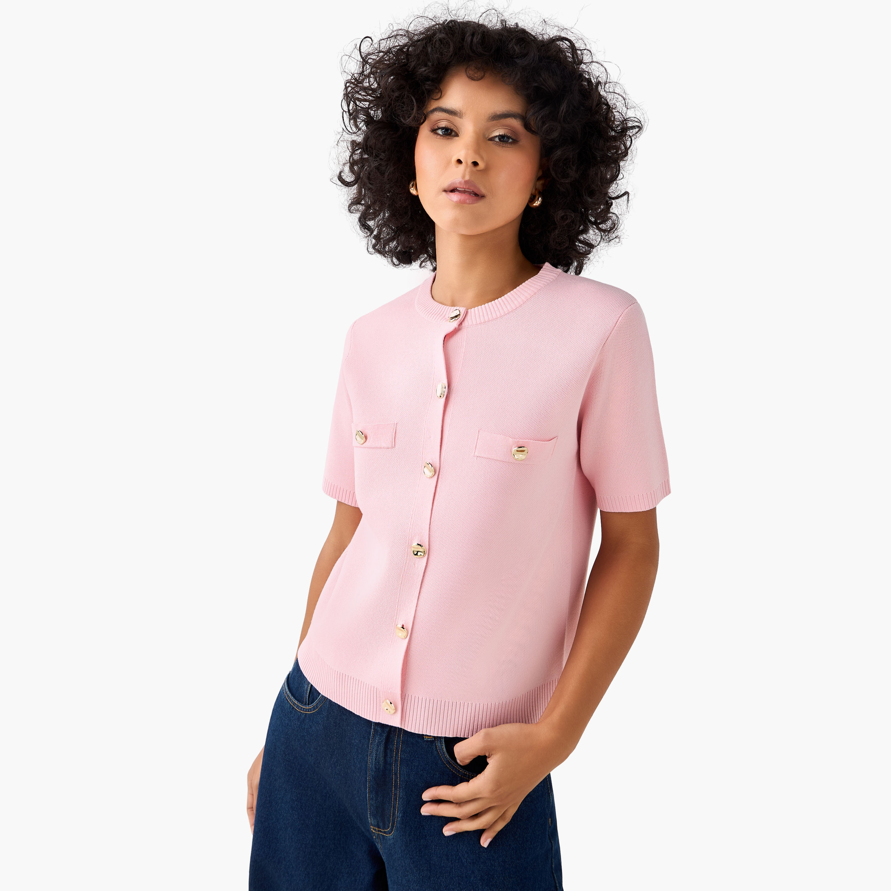 Button Accent Crew Neck Cardigan-women-winterwear-cardigansandjumpers-cardigans-image-3