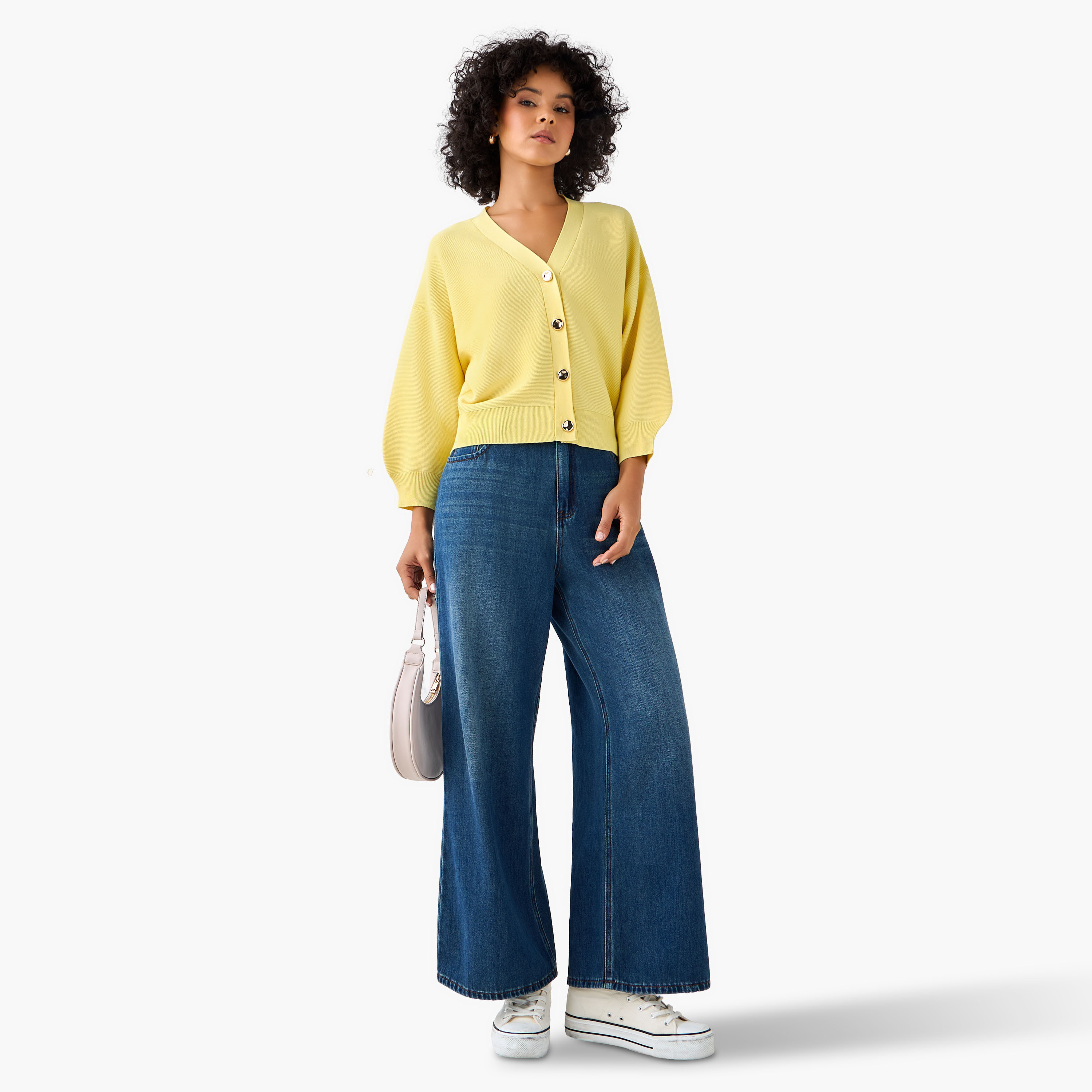 Ribbed Long Puff Sleeves V-neck Cardigan-women-winterwear-cardigansandjumpers-cardigans-image-4