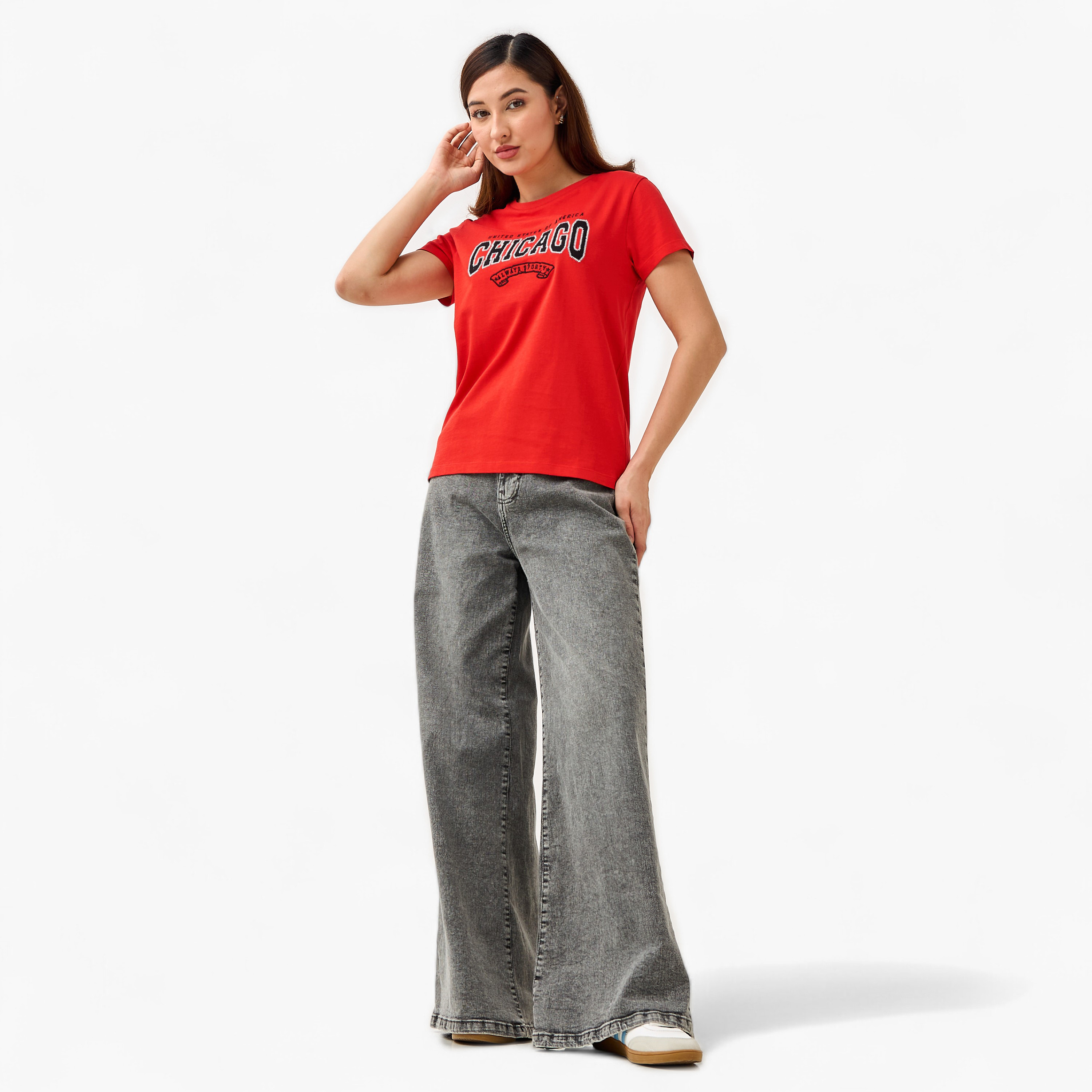 Regular Fit Cotton T-shirt with Embroidery-women-clothing-tshirts-image-3