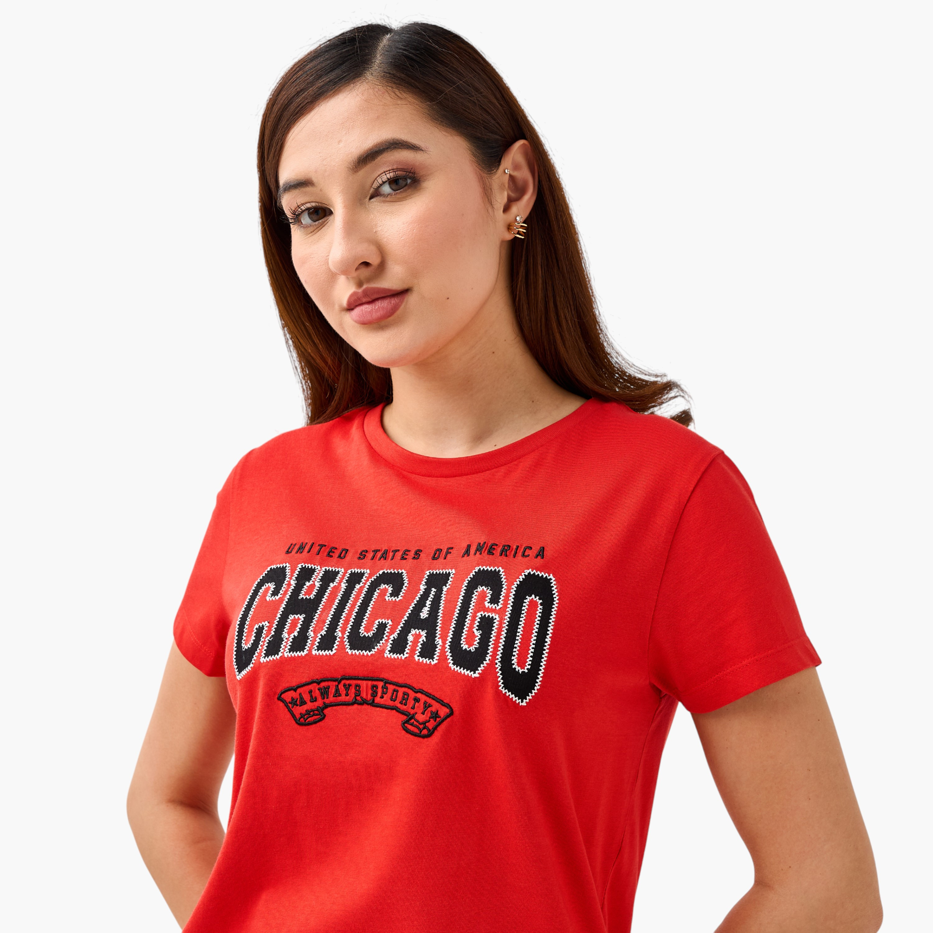Regular Fit Cotton T-shirt with Embroidery-women-clothing-tshirts-image-6