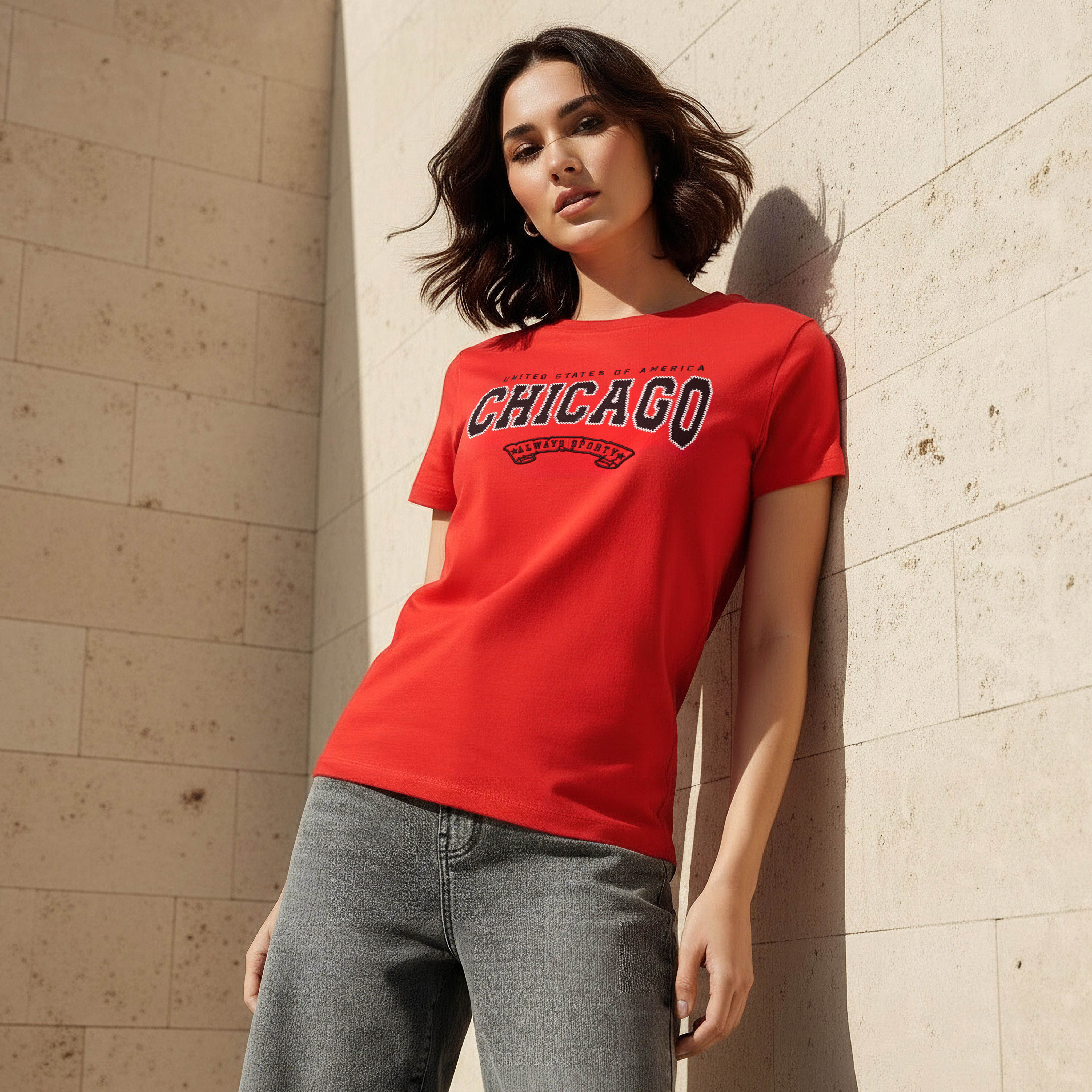 Regular Fit Cotton T-shirt with Embroidery-women-clothing-tshirts-image-1