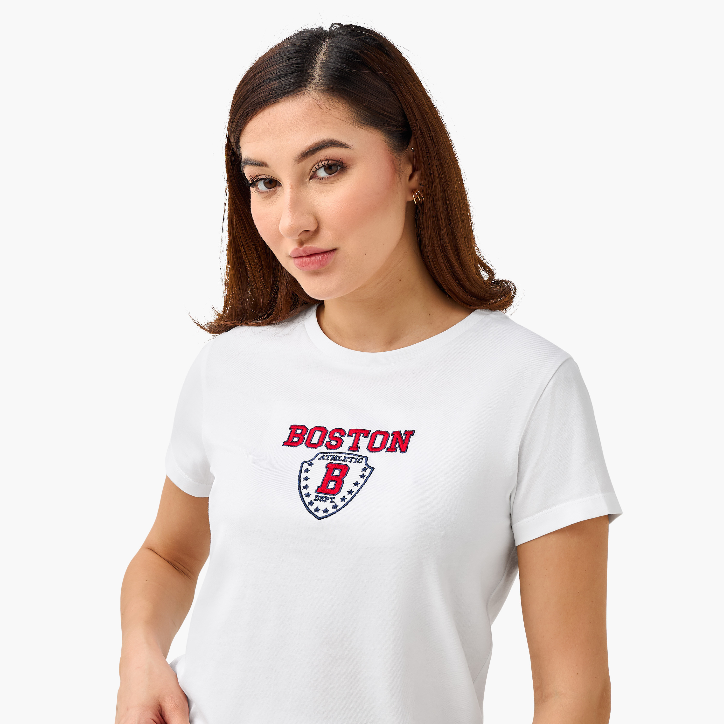 Regular Fit Cotton T-shirt with Boston Embroidery-women-clothing-tshirts-image-5