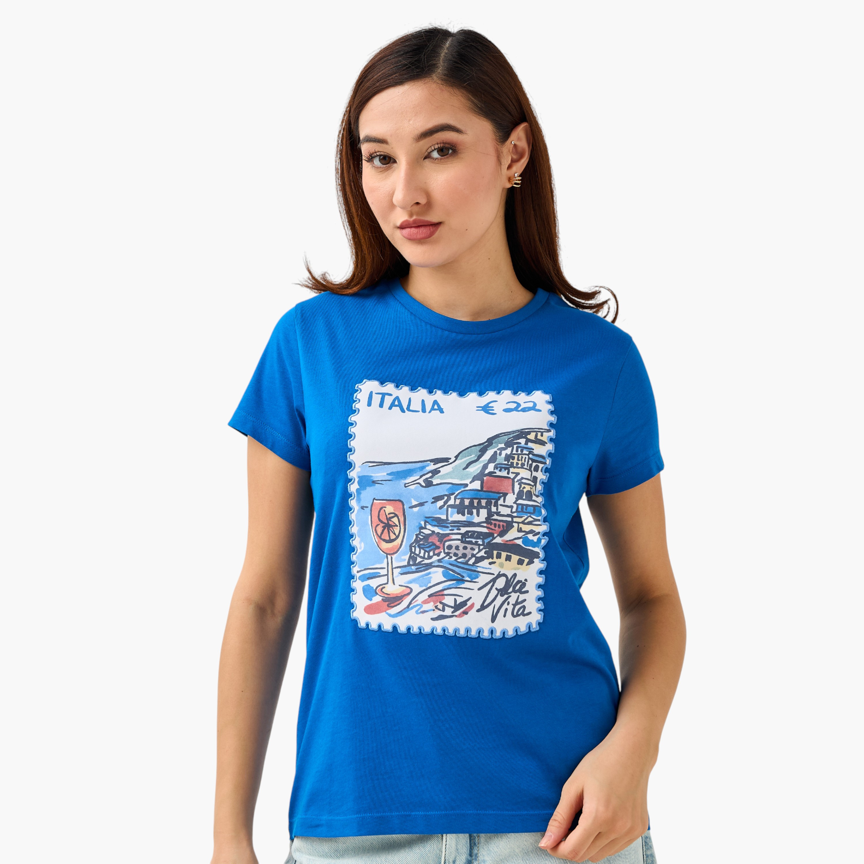 تيشيرت قطن بقصة عادية وتطريزات-women-clothing-tshirts-image-1