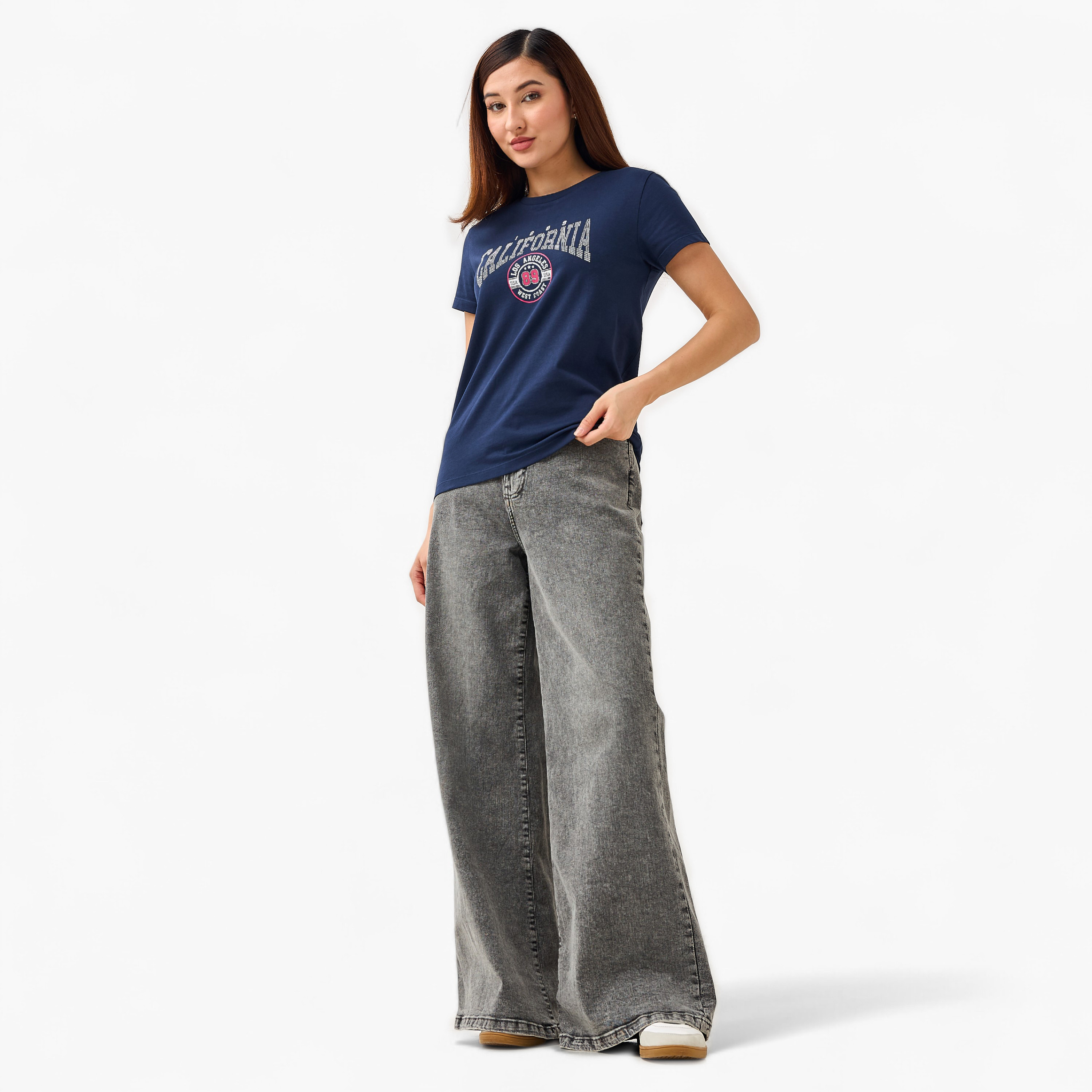Regular Fit Cotton T-shirt with Graphic Print-women-clothing-tshirts-image-2