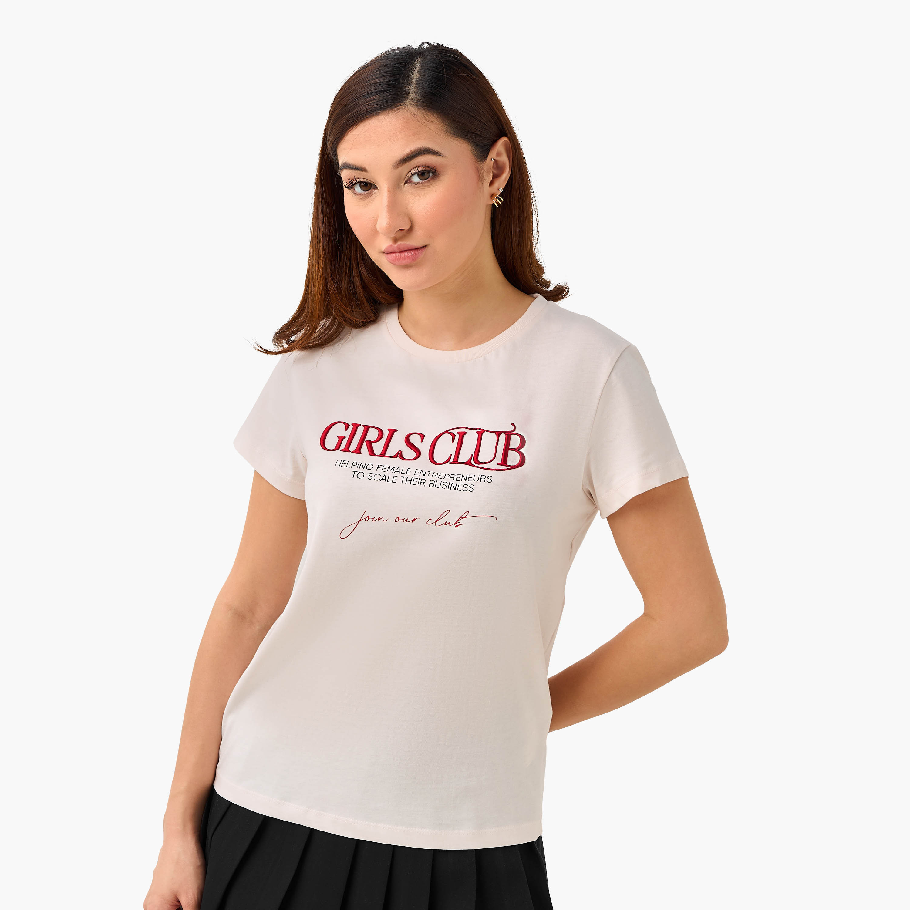 Regular Fit Cotton T-shirt with Embroidery-women-clothing-tshirts-image-1