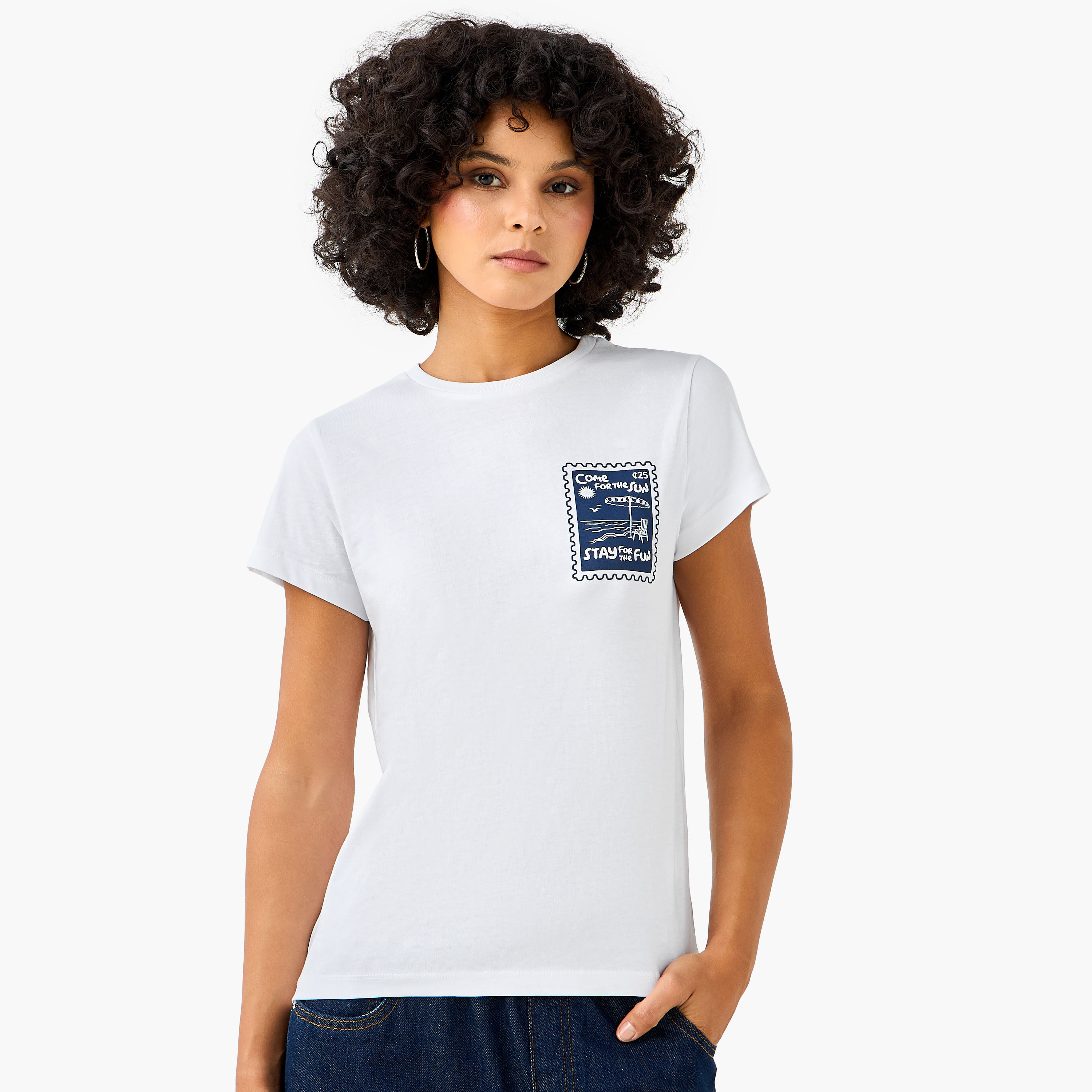 Regular Fit Cotton T-shirt with Graphic Print-women-clothing-tshirts-image-3