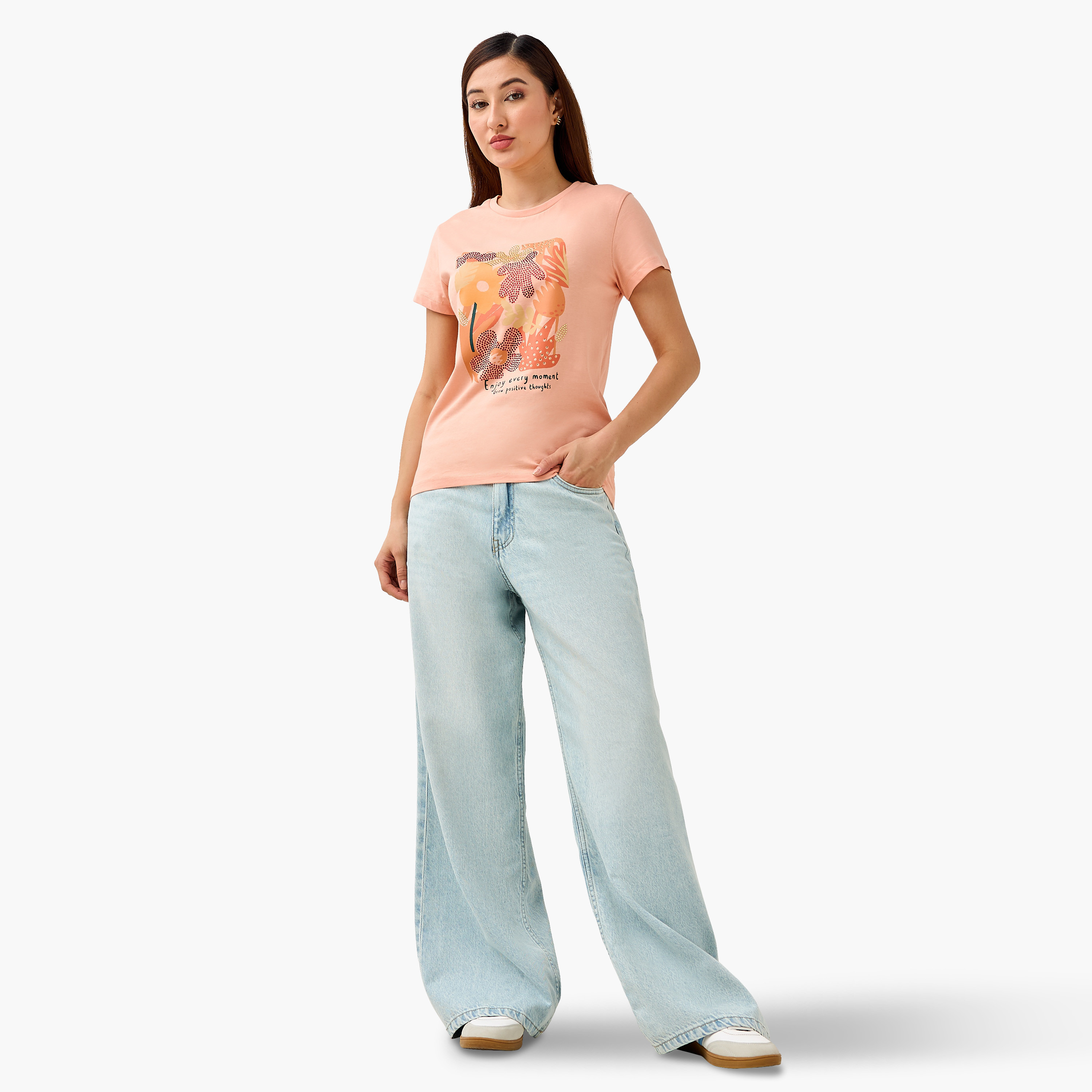 Regular Fit Cotton T-shirt with Embellishments-women-clothing-tshirts-image-2