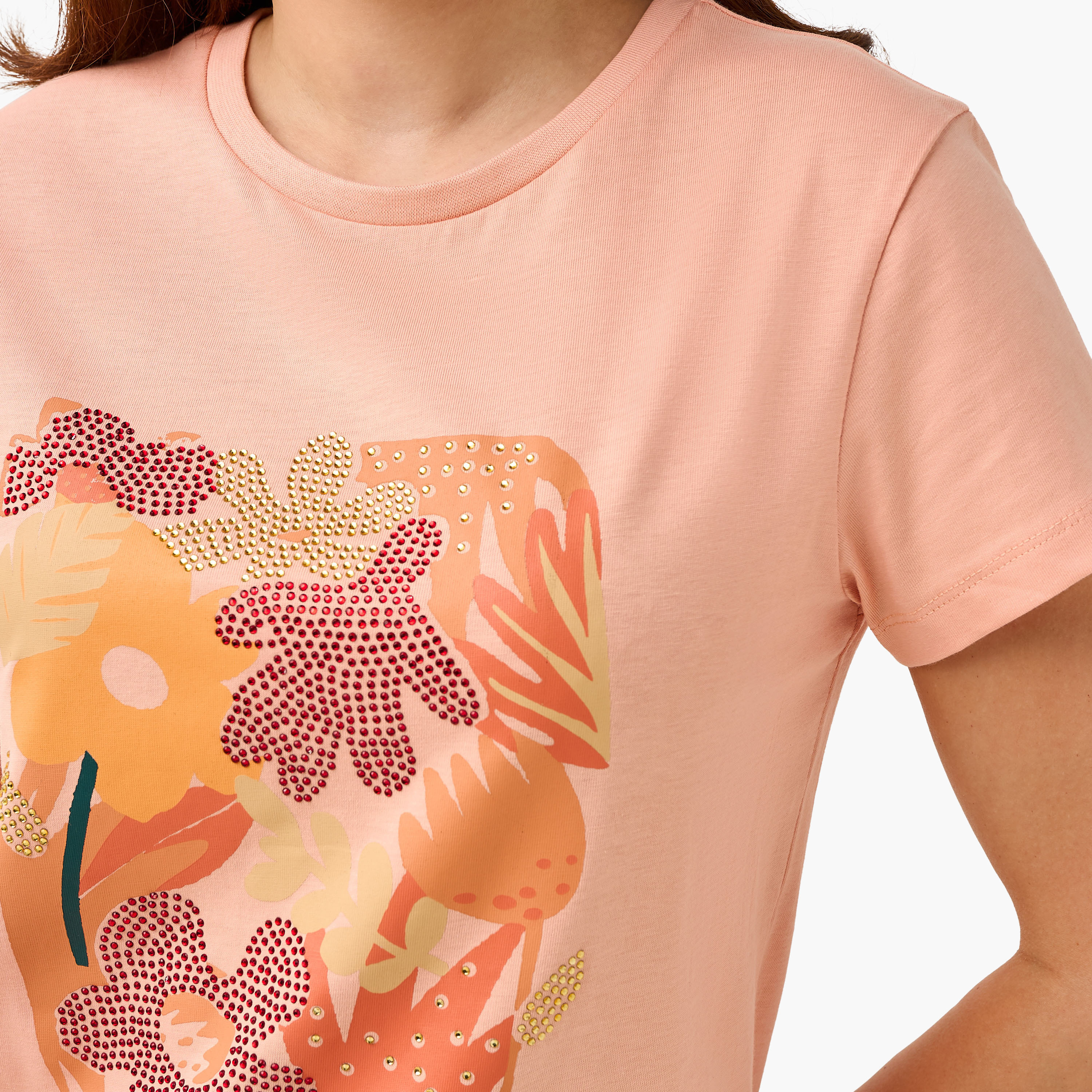 Regular Fit Cotton T-shirt with Embellishments-women-clothing-tshirts-image-3