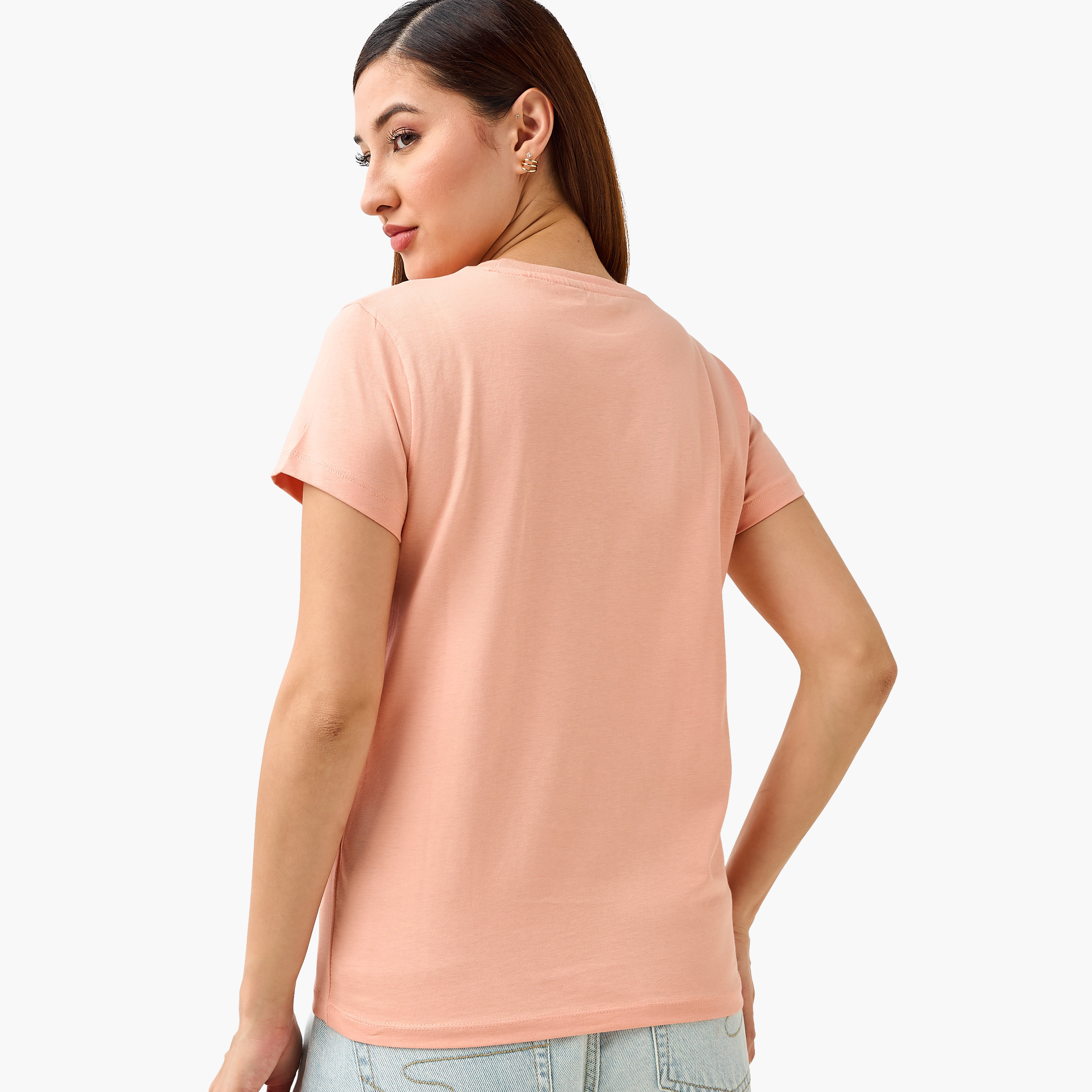 Regular Fit Cotton T-shirt with Embellishments-women-clothing-tshirts-image-4