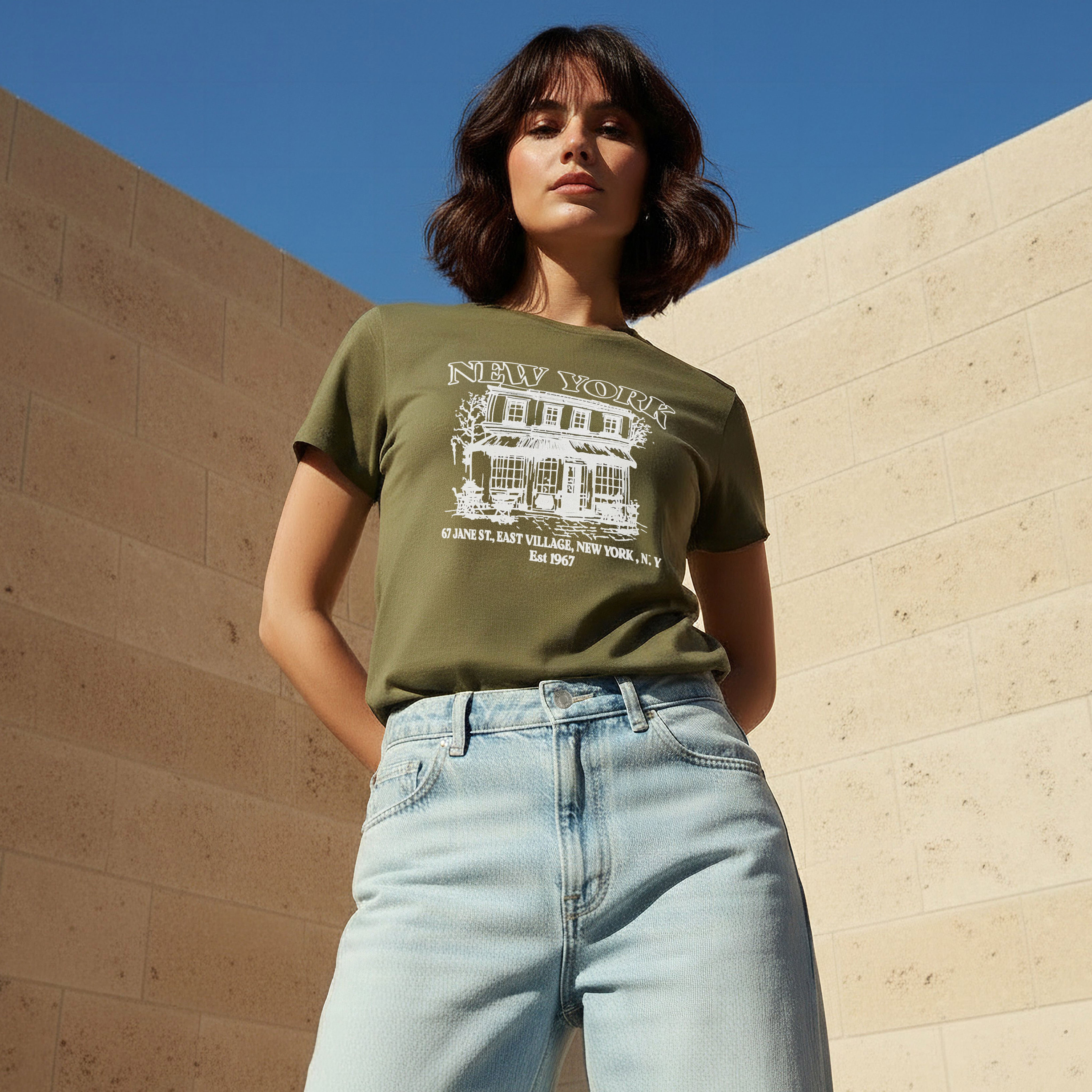 تيشيرت قطن بقصة عادية وطبعات-women-clothing-tshirts-image-1