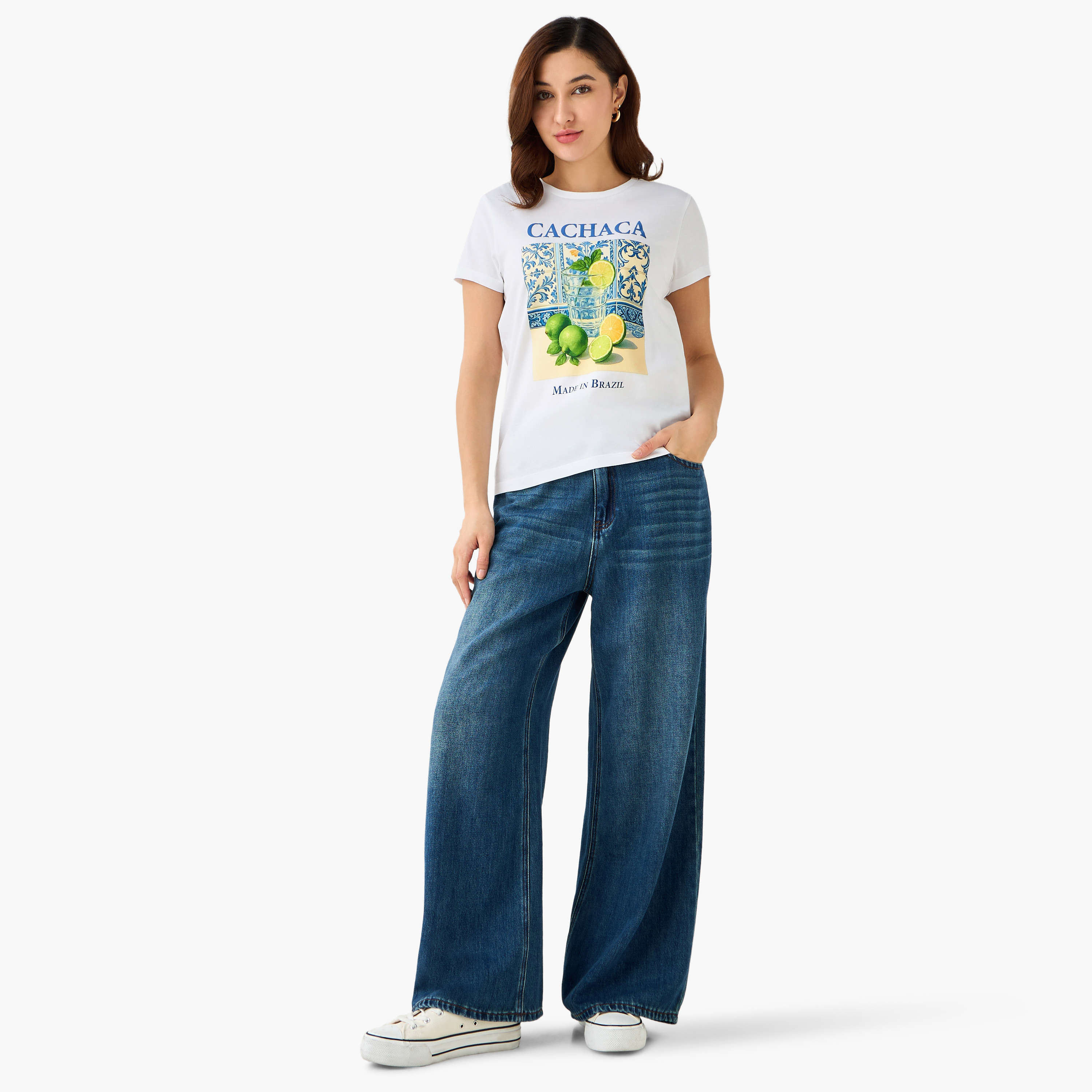 Regular Fit Cotton T-shirt with Graphic Print-women-clothing-tshirts-image-2