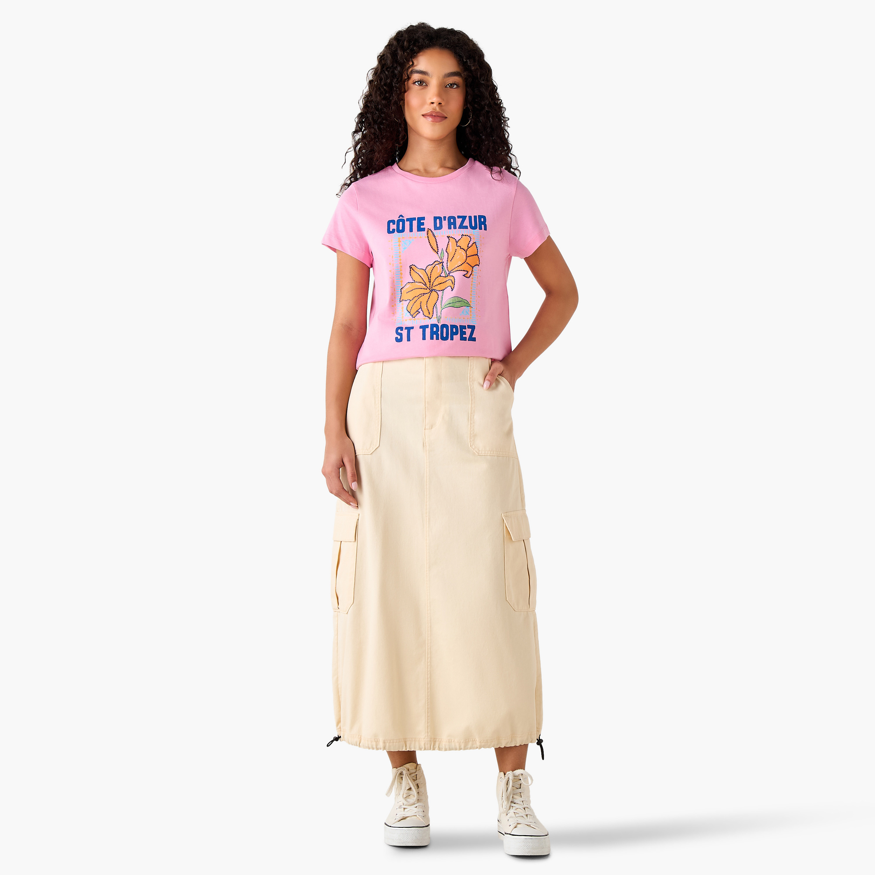 Regular Fit Cotton T-shirt with Typographic Print-women-clothing-tshirts-image-3