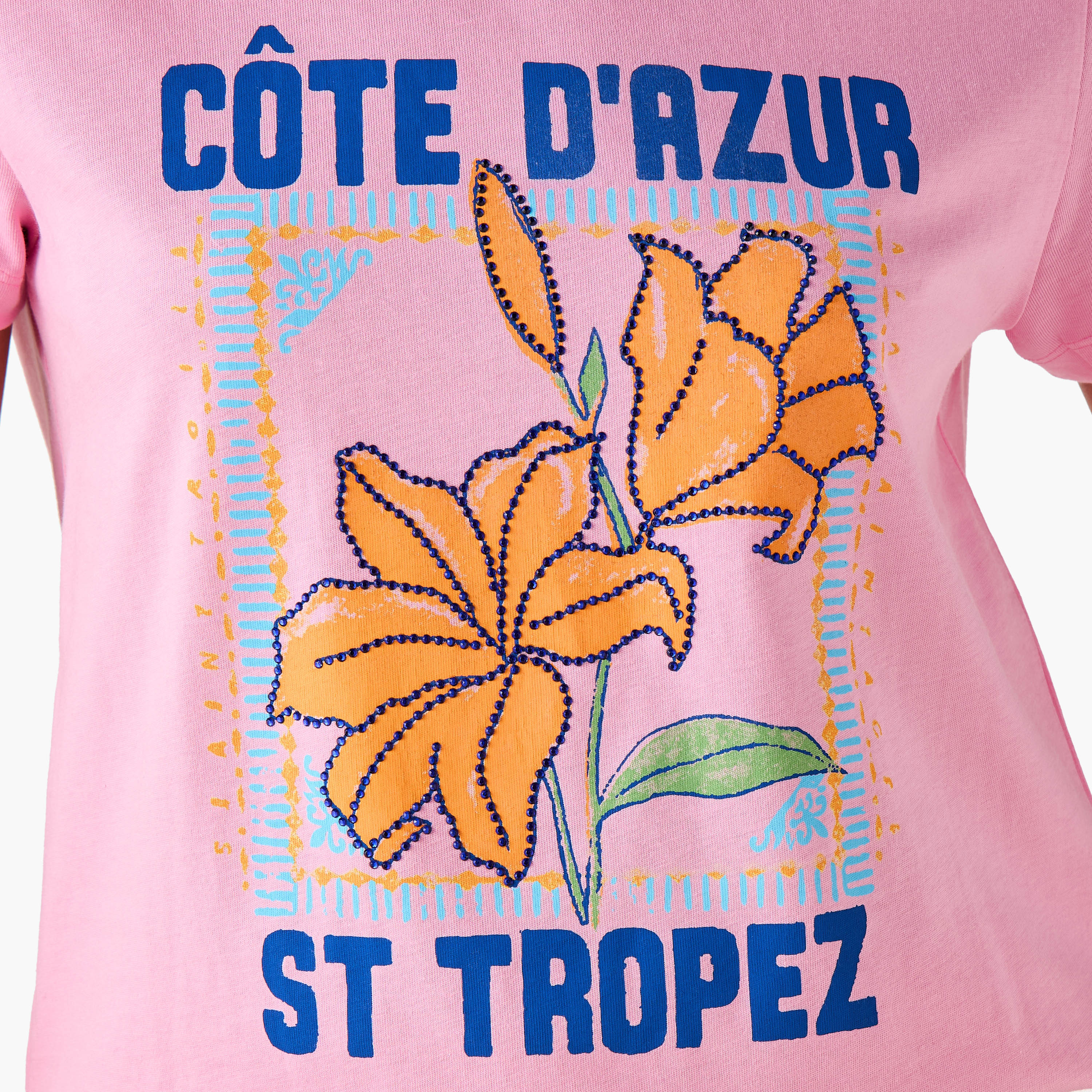 Regular Fit Cotton T-shirt with Typographic Print-women-clothing-tshirts-image-6