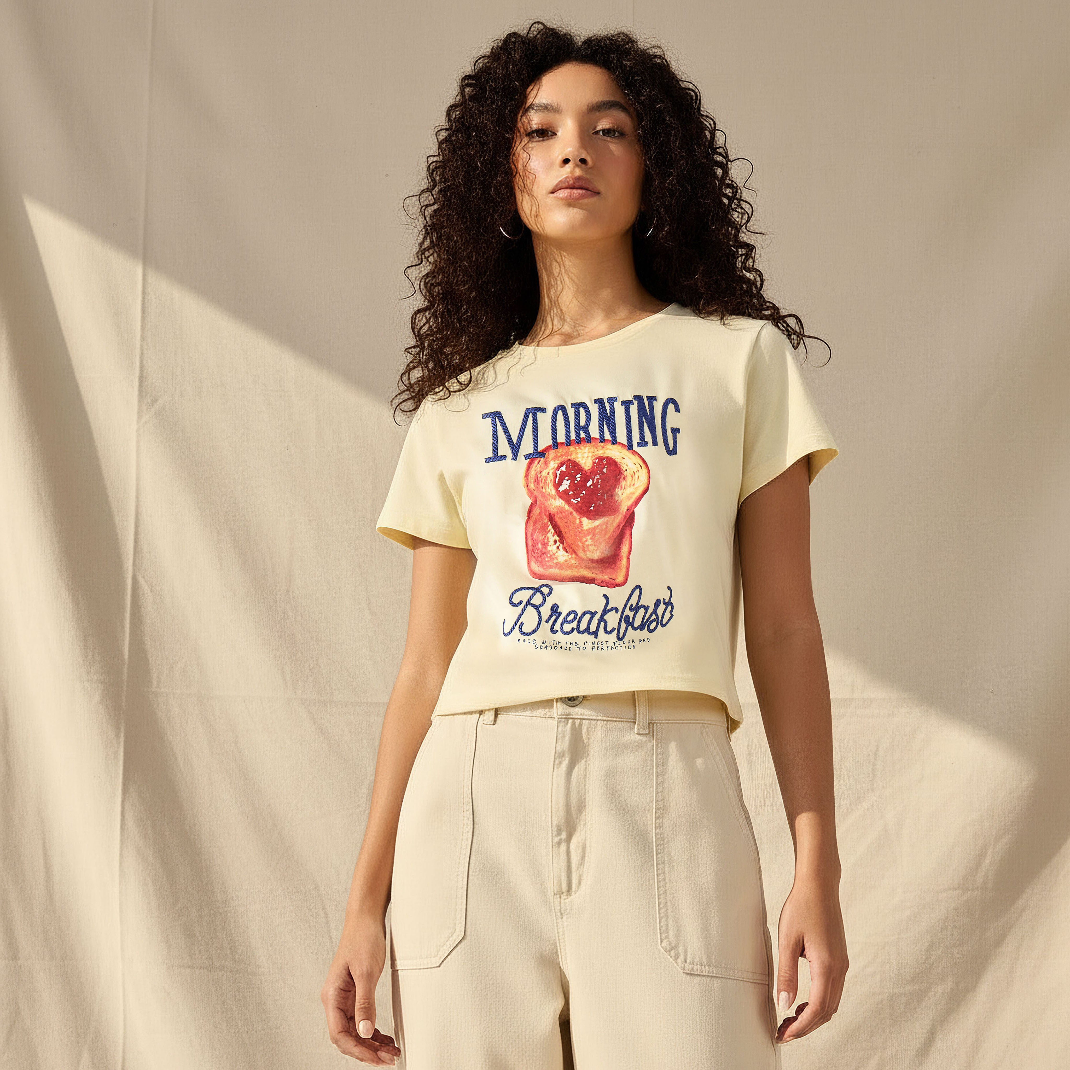 Regular Fit Cotton T-shirt with Typographic Print-women-clothing-tshirts-image-1