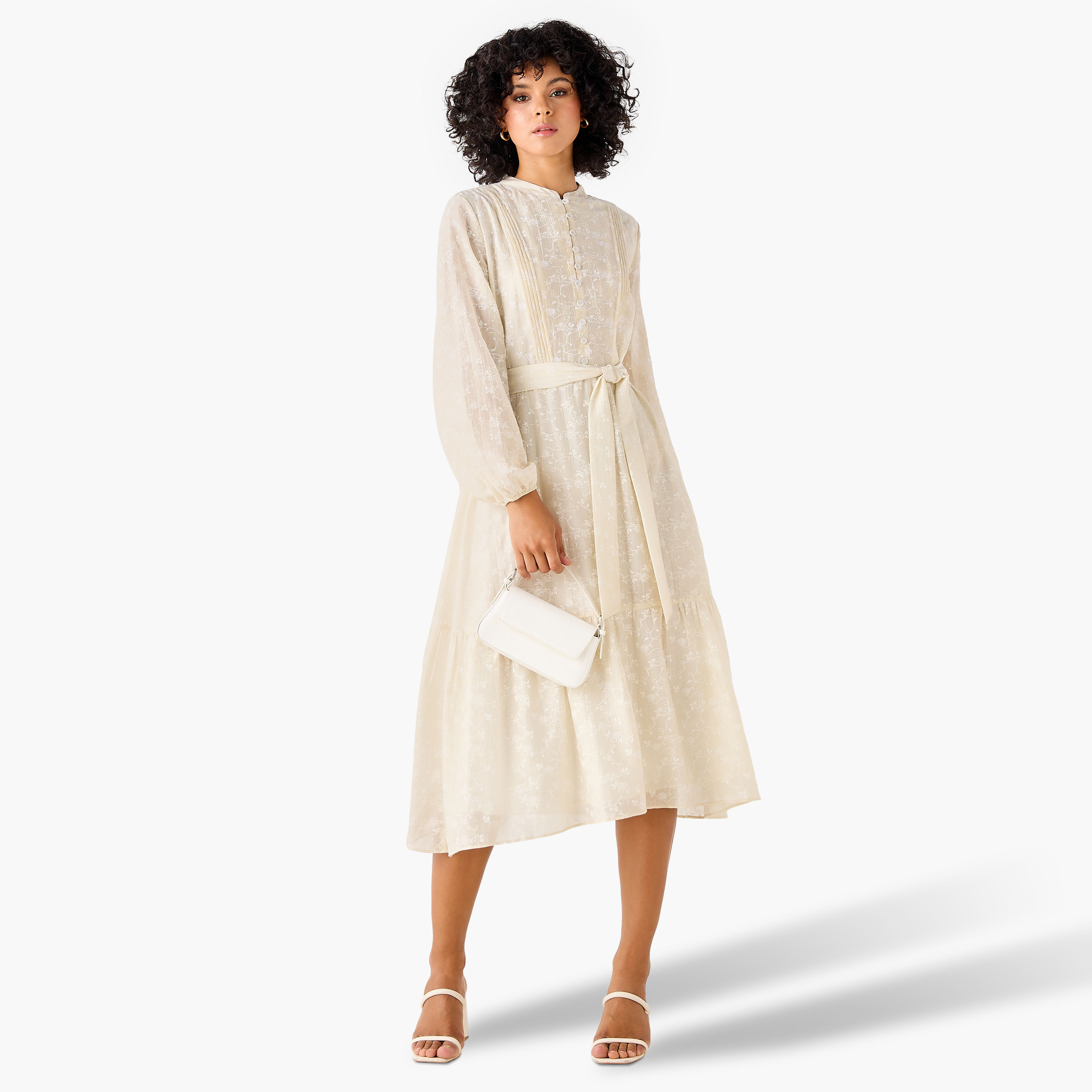 A-line Midi Dress with Tie-Up Belt-women-clothing-dresses-image-2