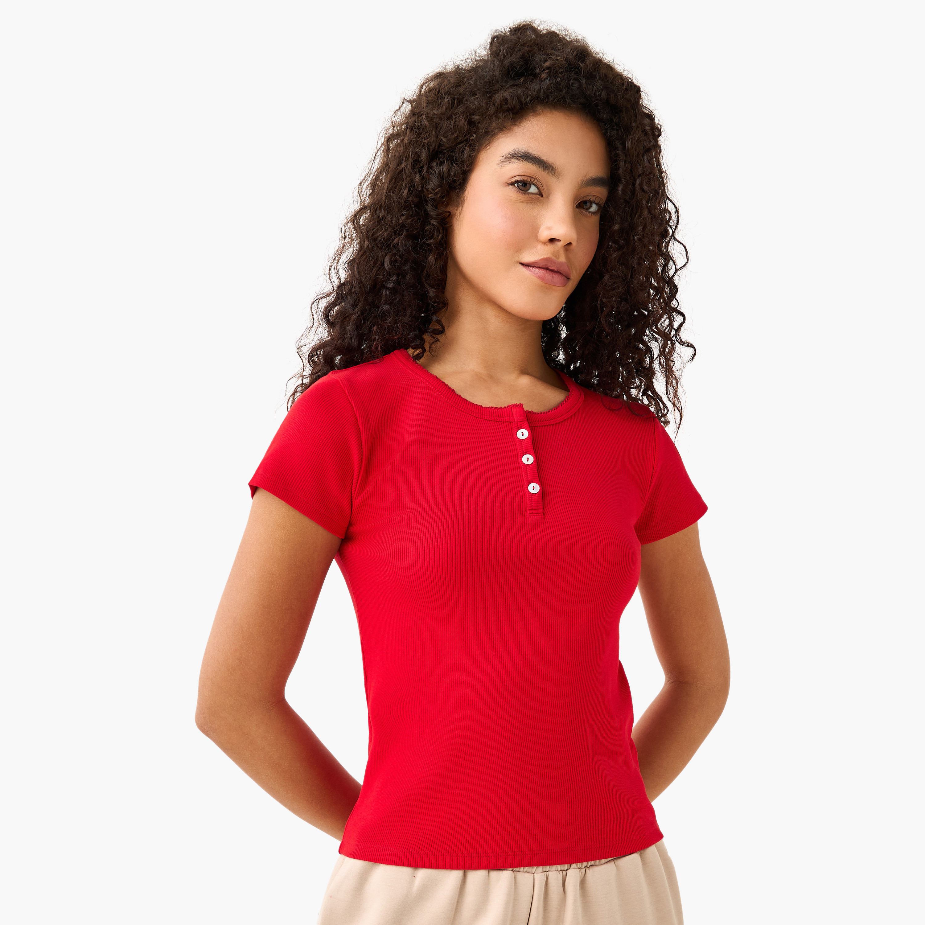 T-shirt with Ribbed Texture-women-clothing-tshirts-image-2