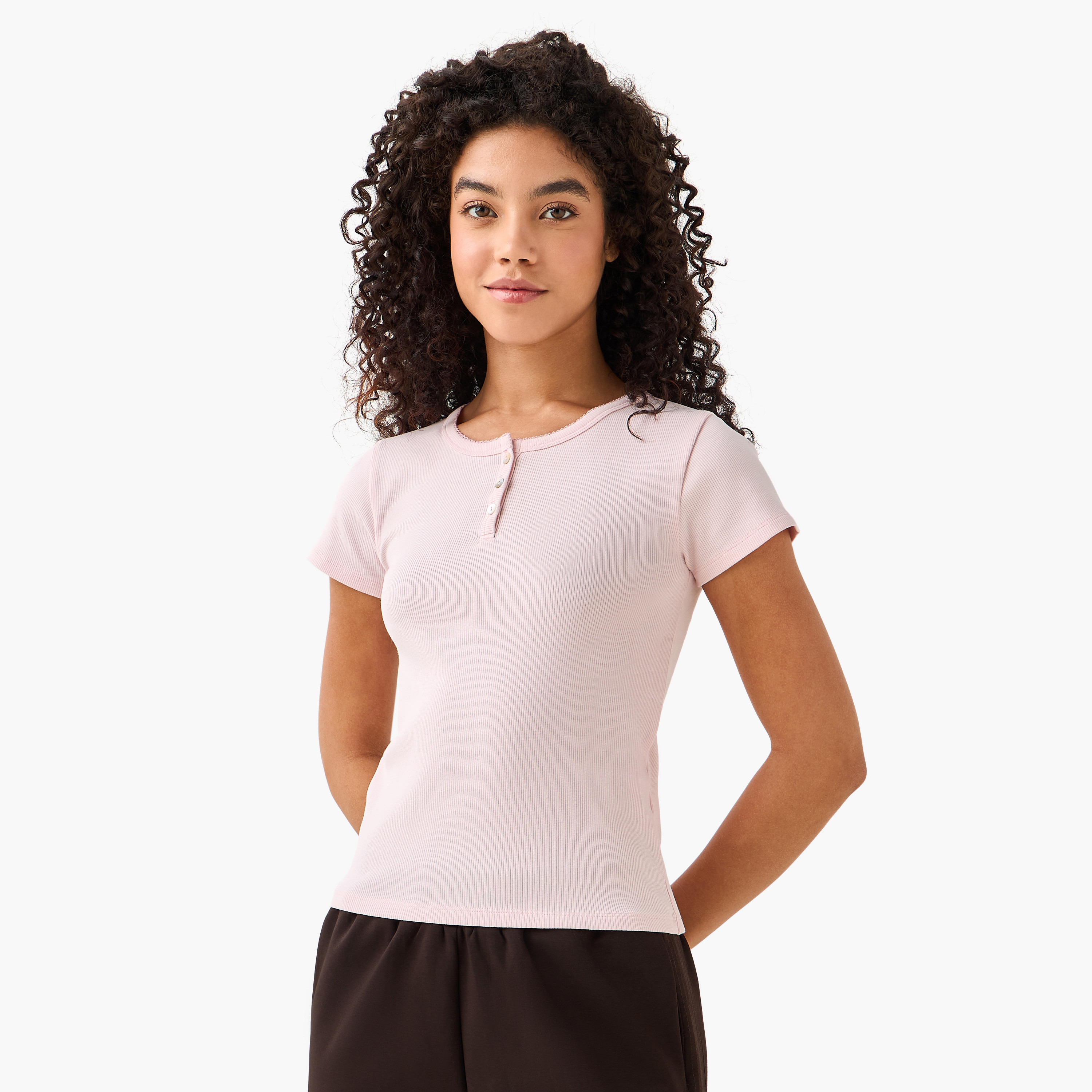 T-shirt with Ribbed Texture-women-clothing-tshirts-image-2