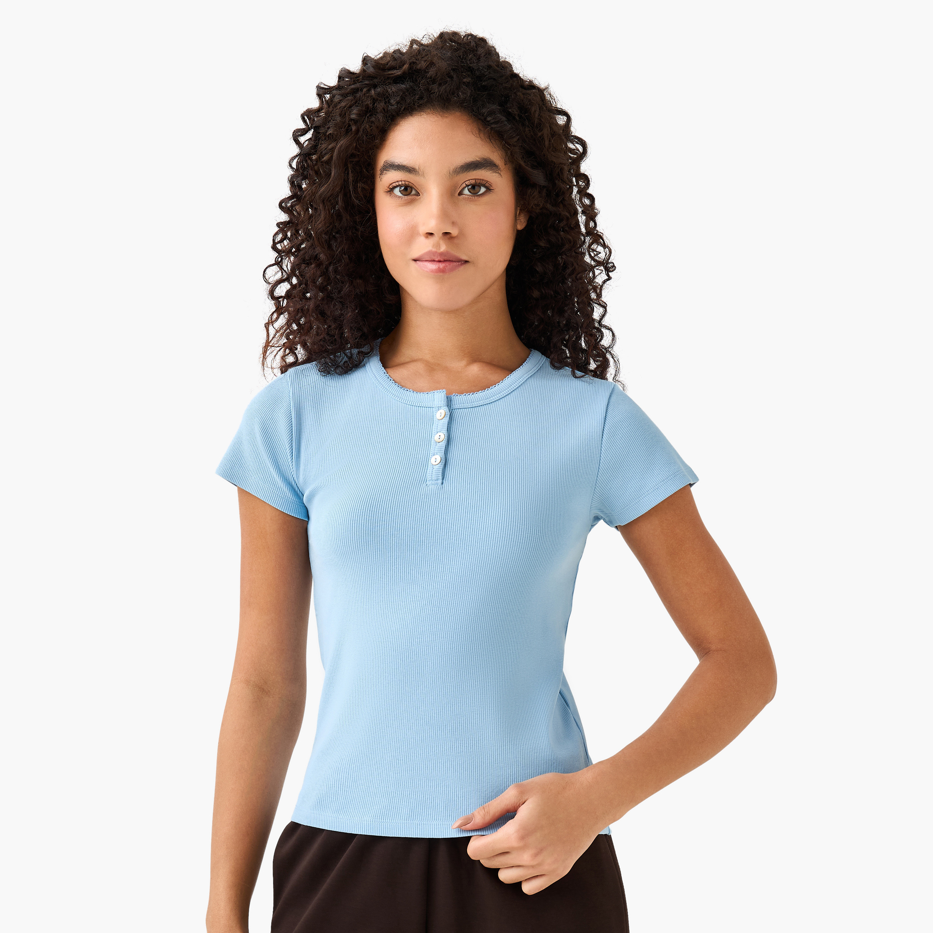 T-shirt with Ribbed Texture-women-clothing-tshirts-image-2
