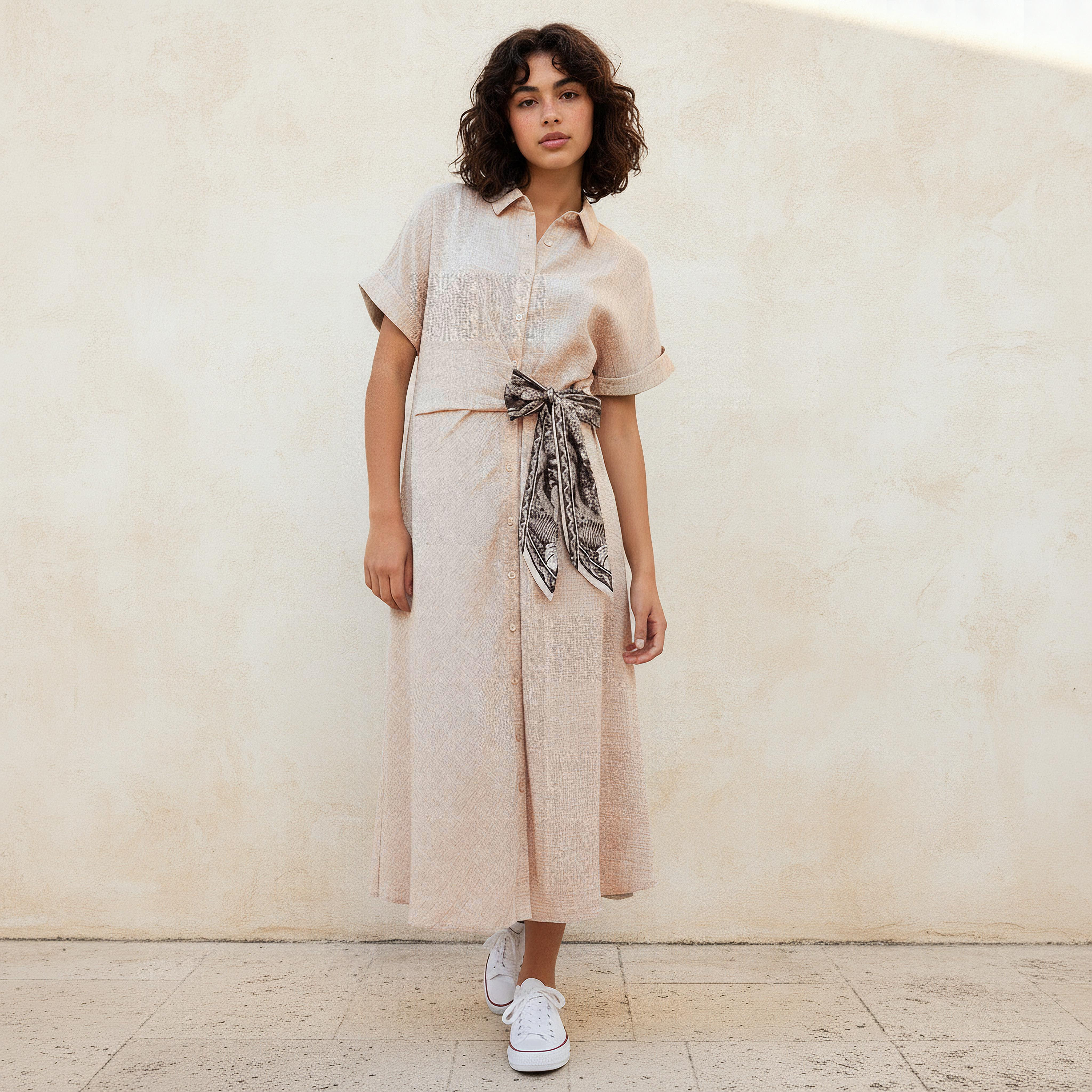 Midi Shirt Dress with Tie-Ups-women-clothing-dresses-image-1