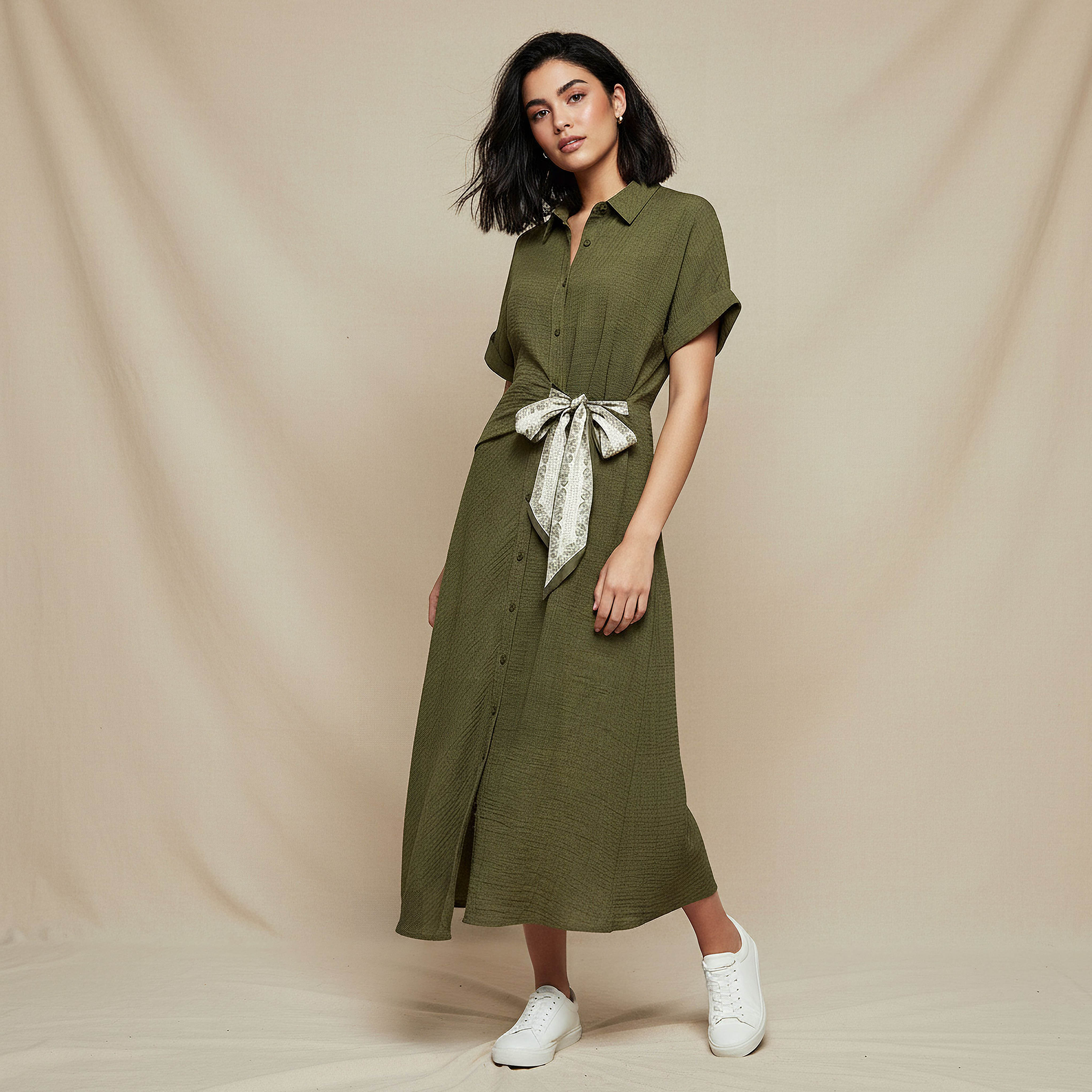 Midi Shirt Dress with Tie-Ups-women-clothing-dresses-image-1
