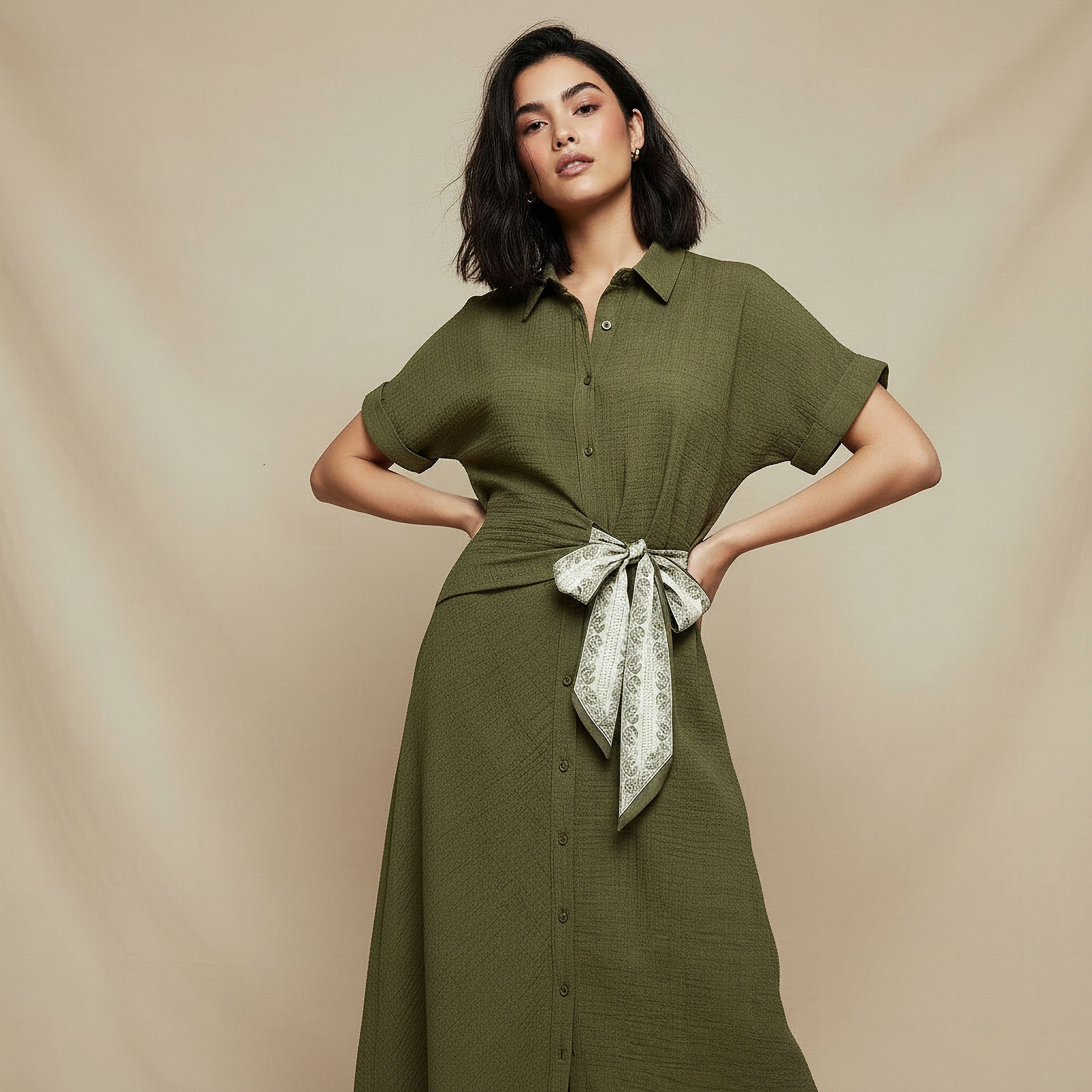 Midi Shirt Dress with Tie-Ups-women-clothing-dresses-image-3