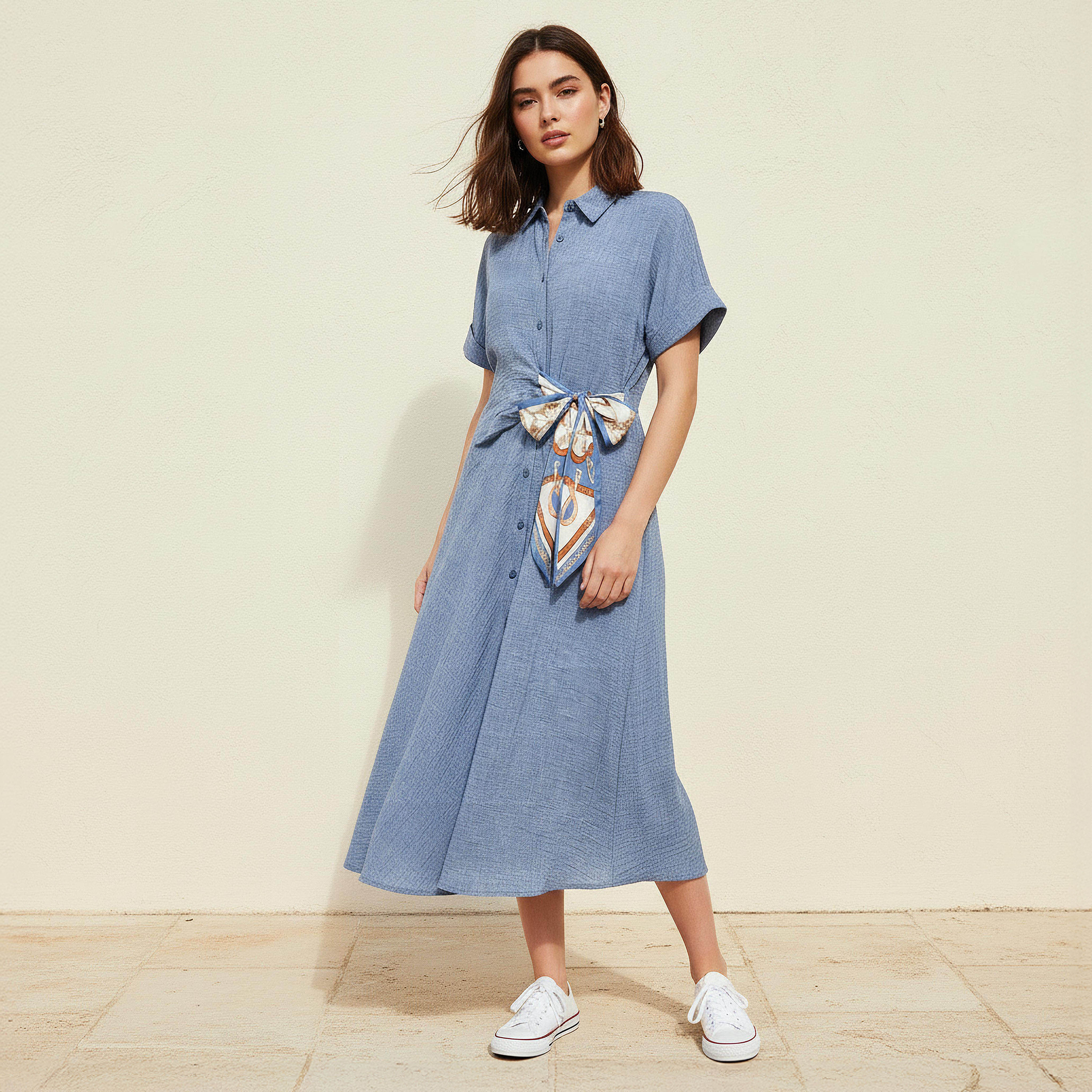 Midi Shirt Dress with Tie-Ups-women-clothing-dresses-image-1