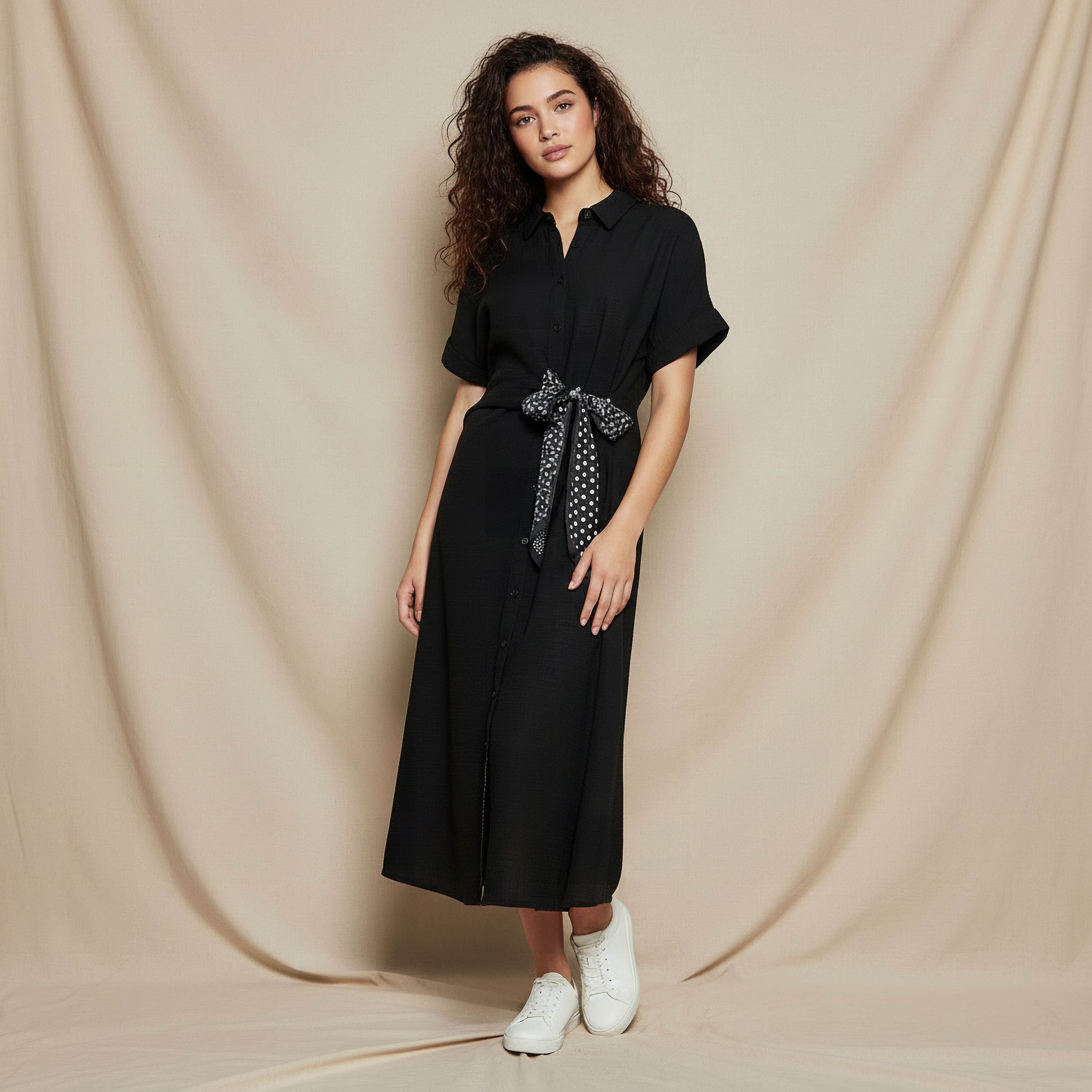 Midi Shirt Dress with Tie-Ups-women-clothing-dresses-image-1