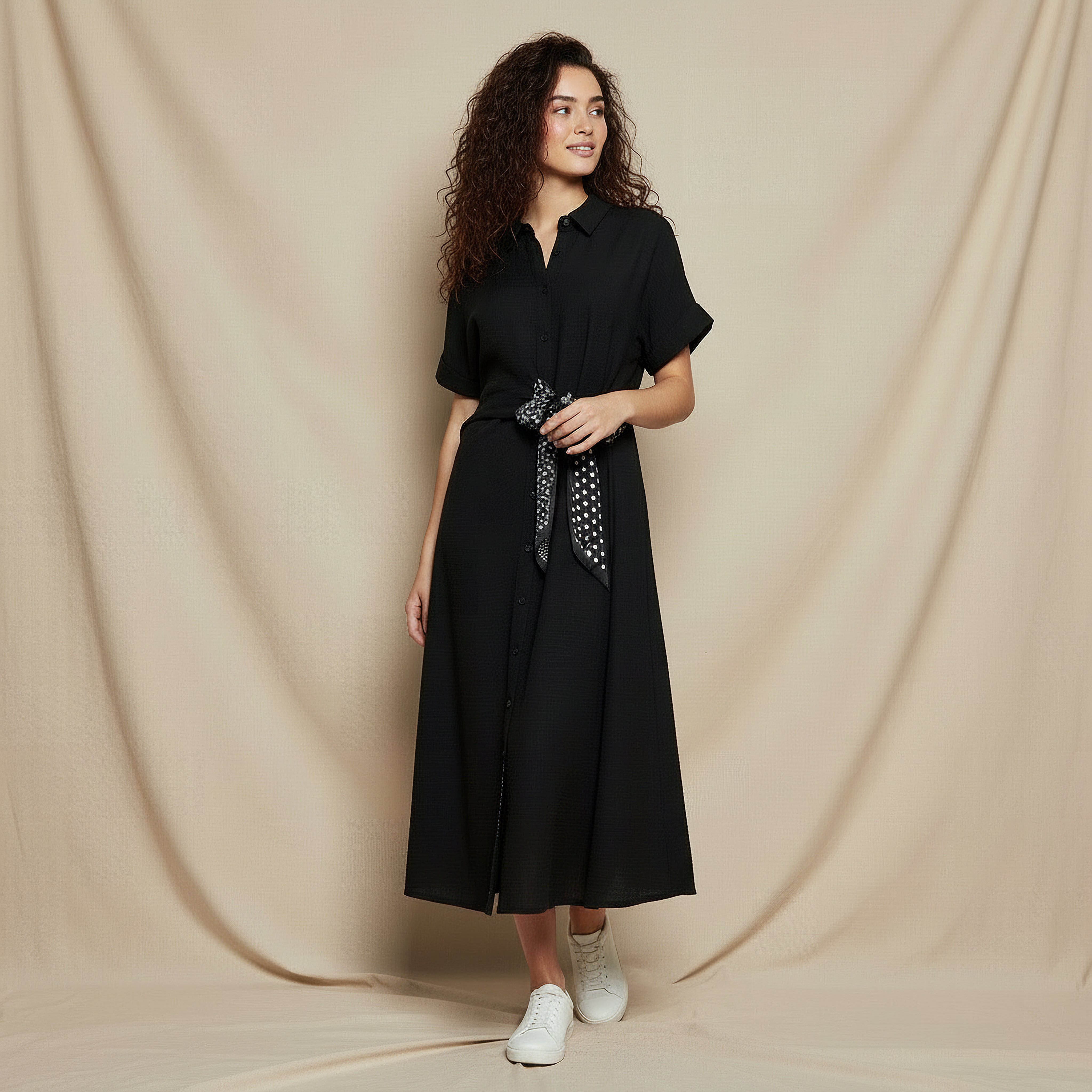 Midi Shirt Dress with Tie-Ups-women-clothing-dresses-image-3