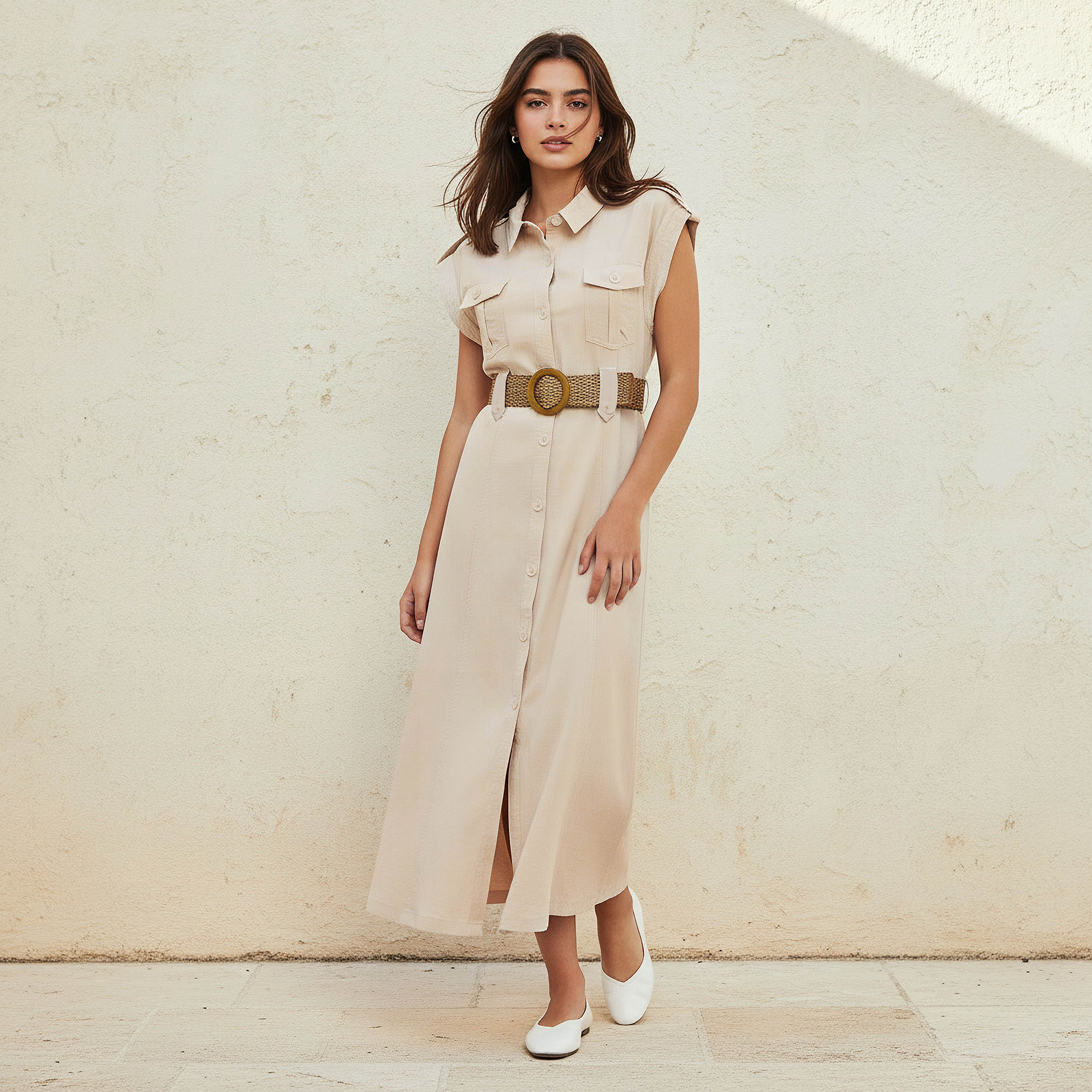 Midi Shirt Dress with Belt-women-clothing-dresses-image-1
