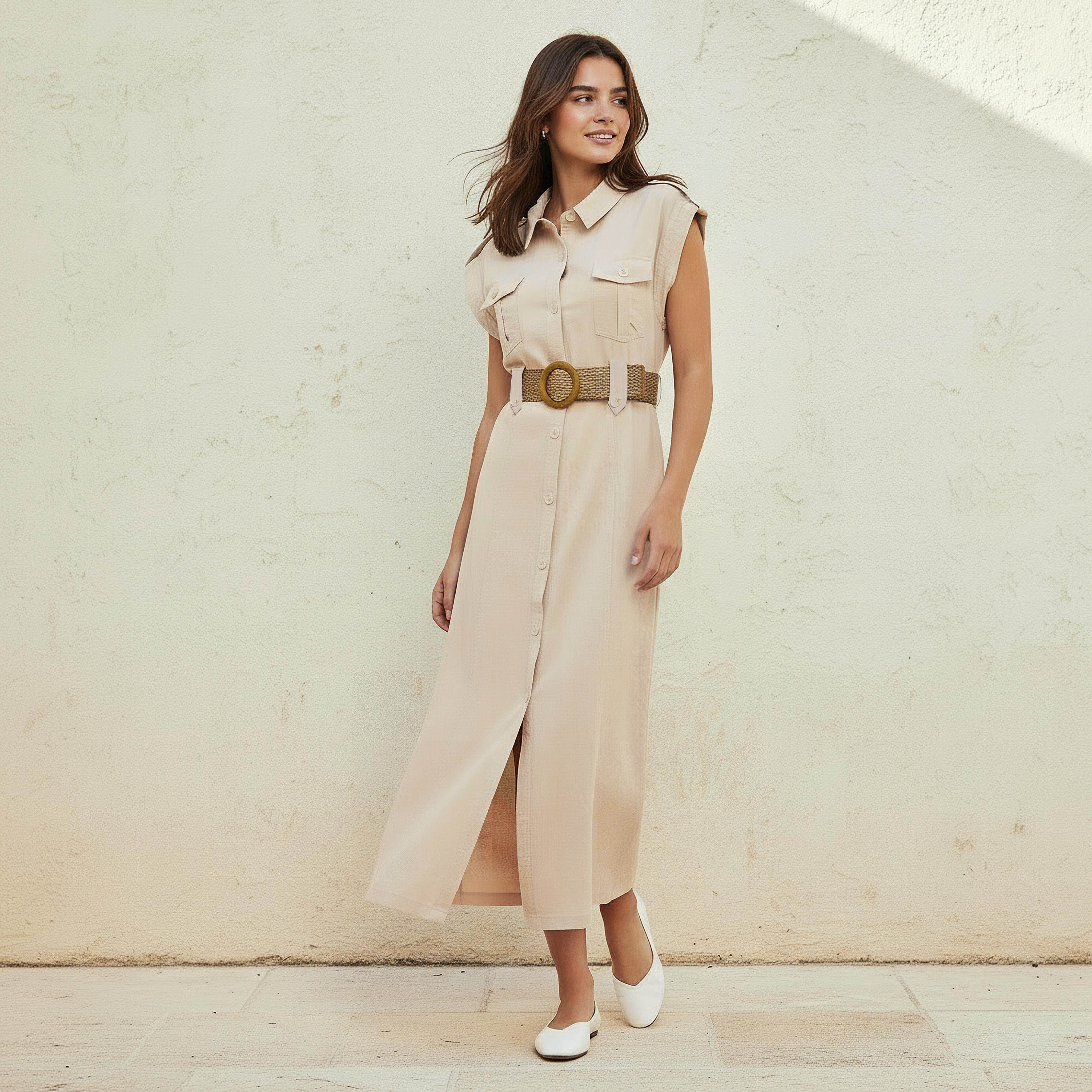 Midi Shirt Dress with Belt-women-clothing-dresses-image-3