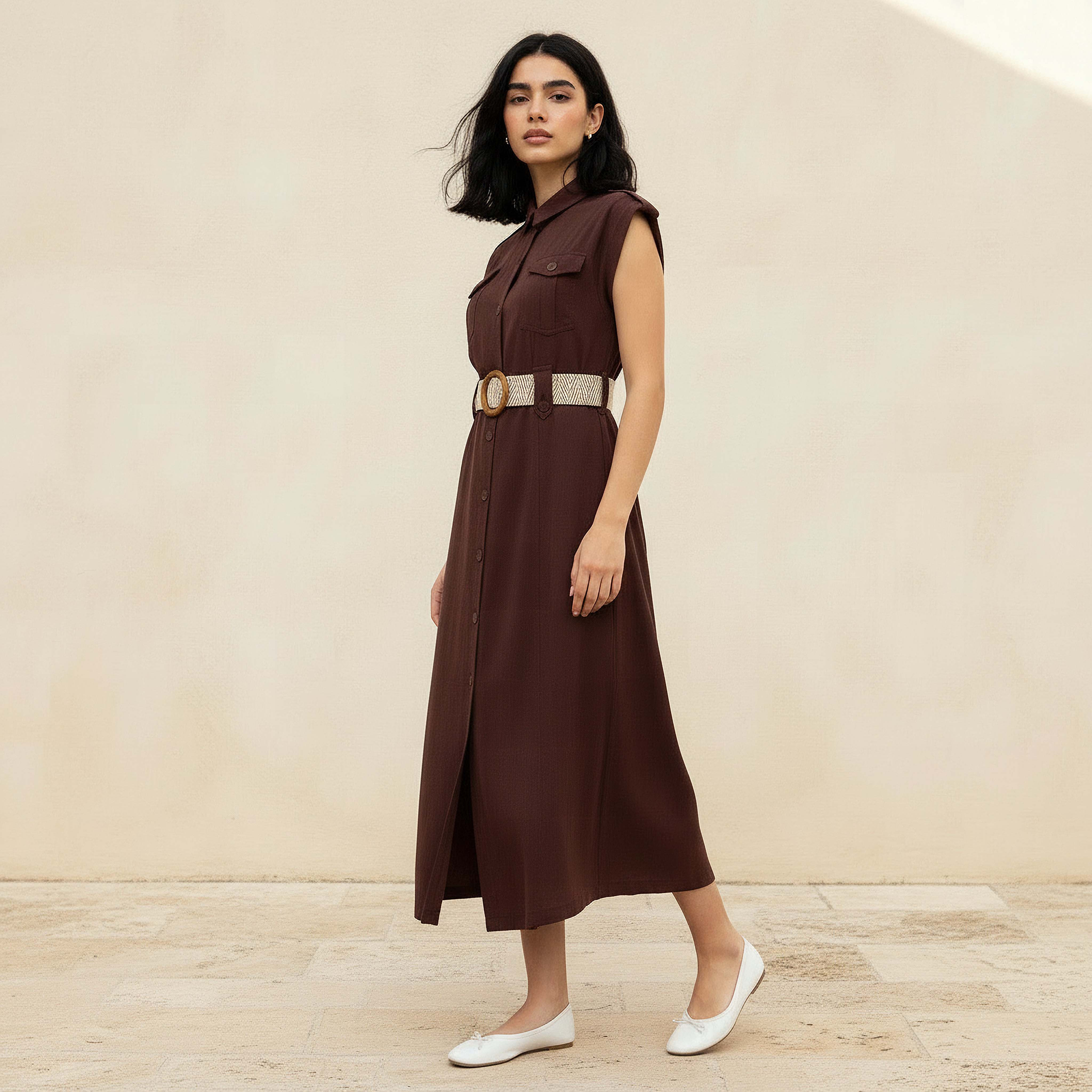Midi Shirt Dress with Belt-women-clothing-dresses-image-3
