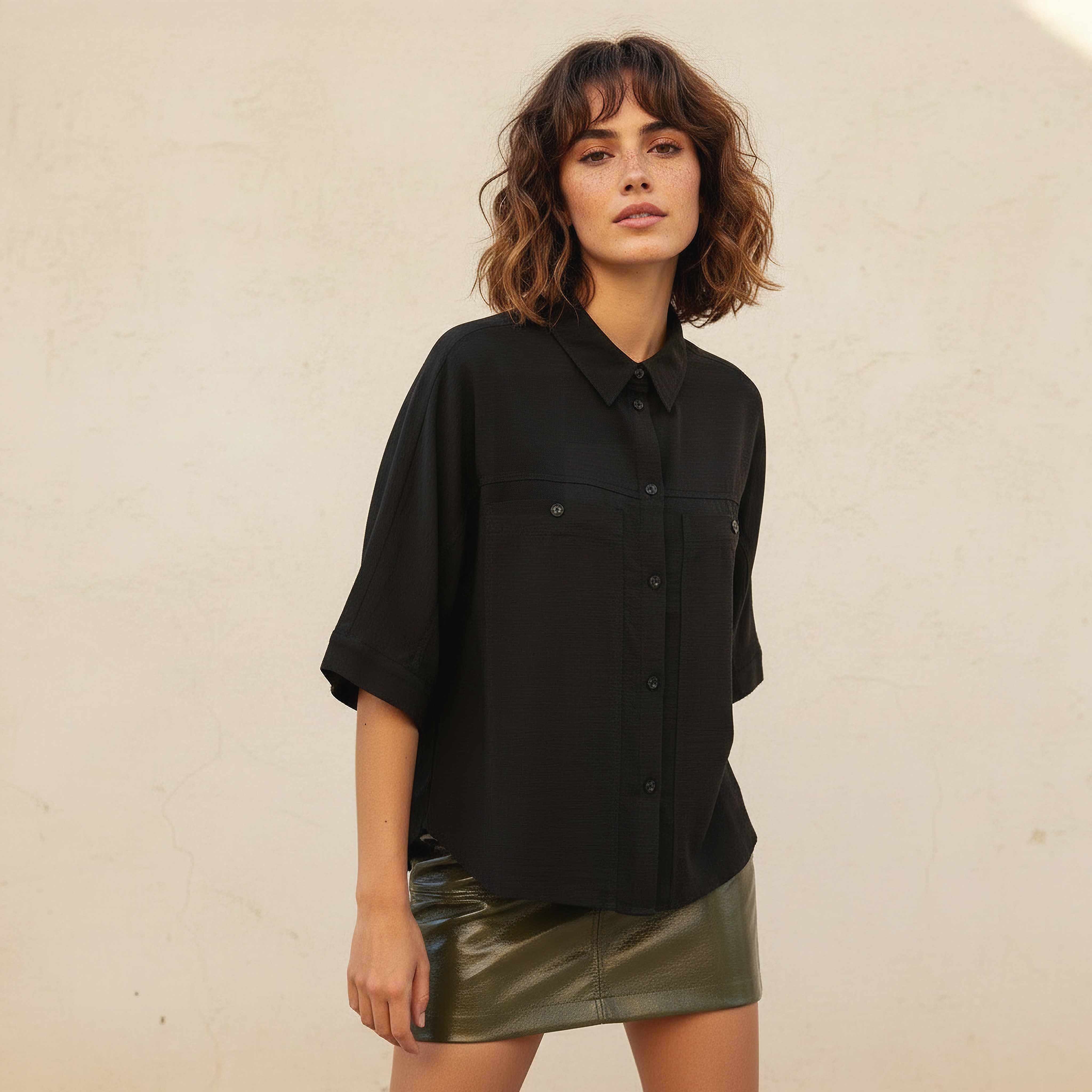 Relaxed Fit Linen Blend Shirt with Dropped Sleeves-women-clothing-shirtsandblouses-shirts-image-1