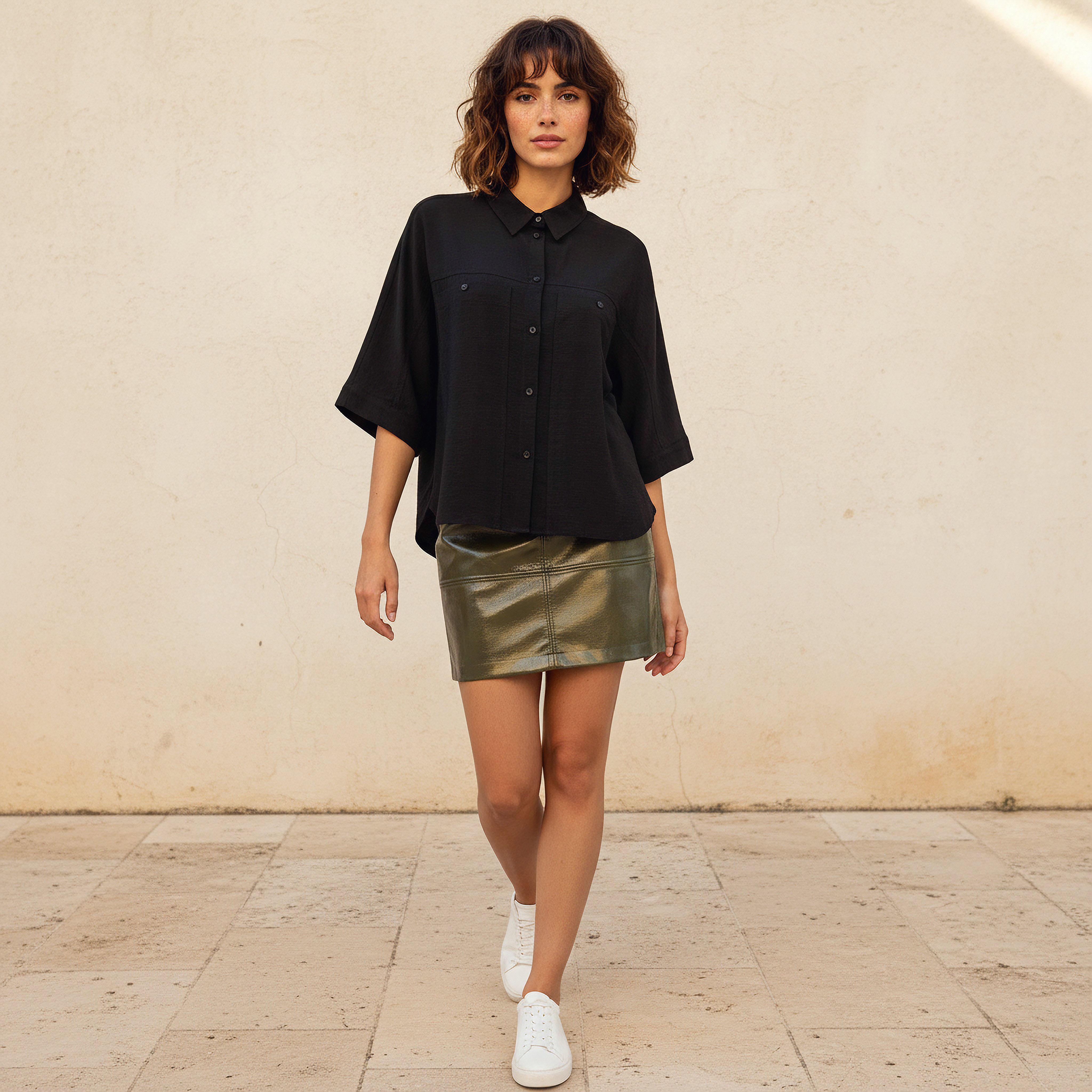 Relaxed Fit Linen Blend Shirt with Dropped Sleeves-women-clothing-shirtsandblouses-shirts-image-3