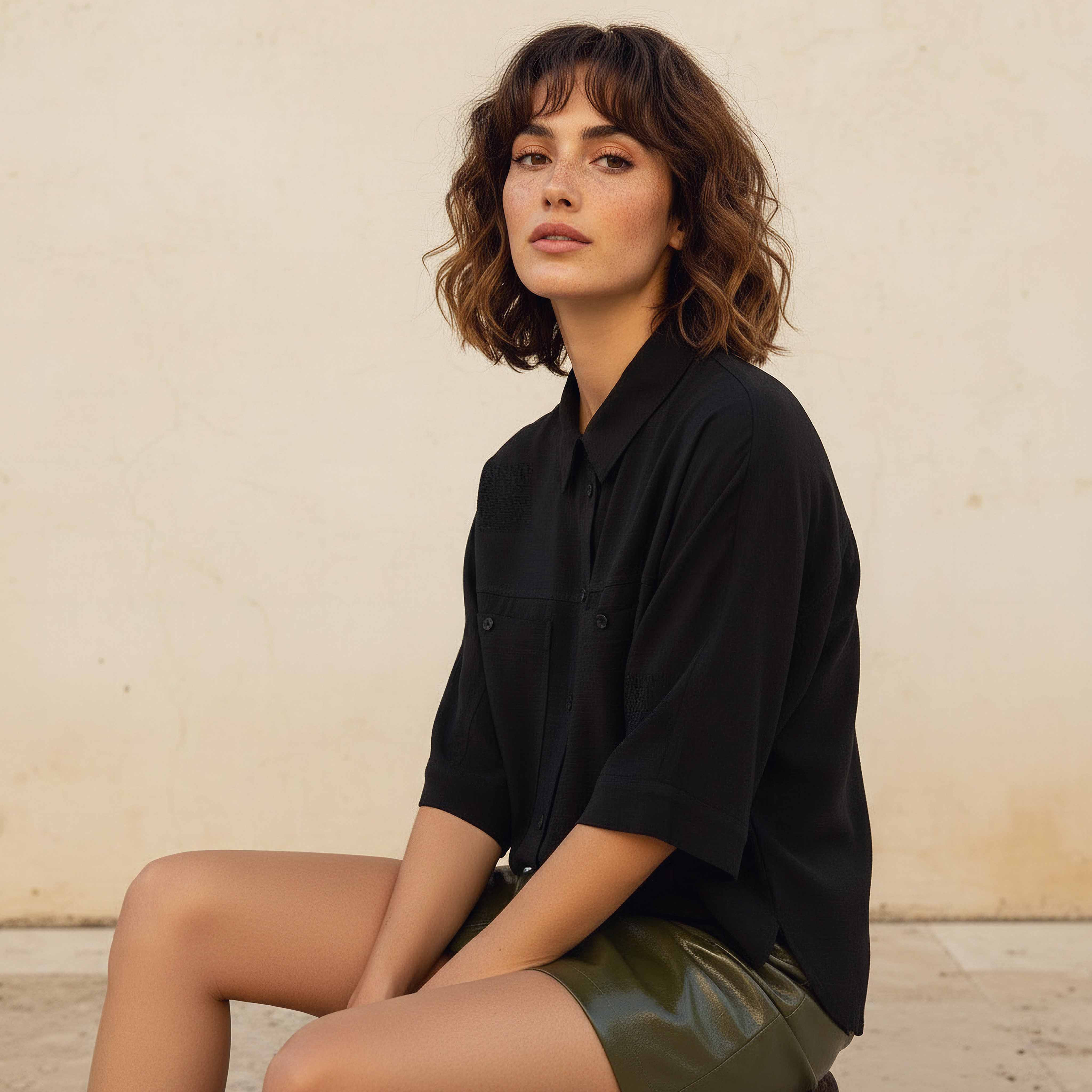 Relaxed Fit Linen Blend Shirt with Dropped Sleeves-women-clothing-shirtsandblouses-shirts-image-5