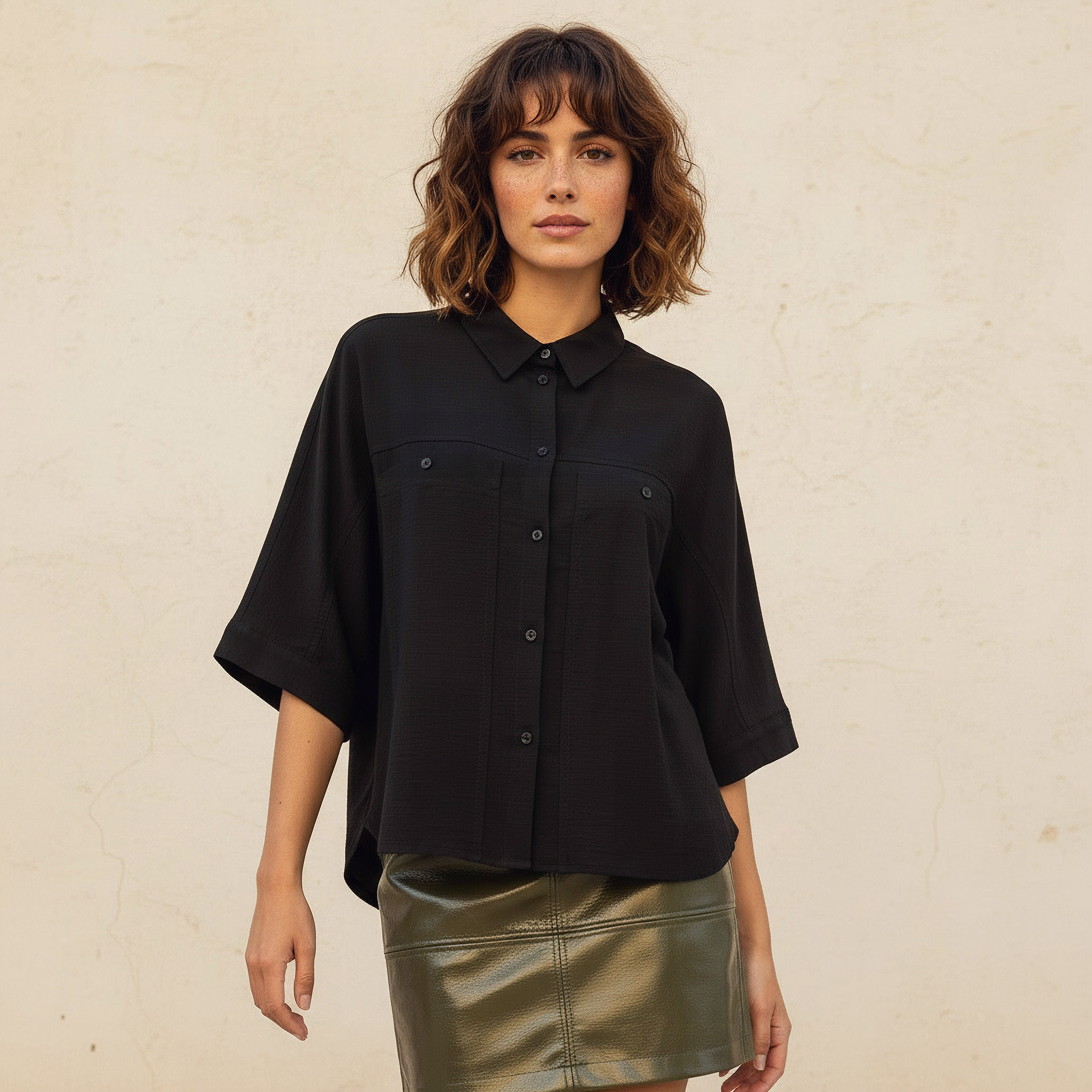 Relaxed Fit Linen Blend Shirt with Dropped Sleeves-women-clothing-shirtsandblouses-shirts-image-6
