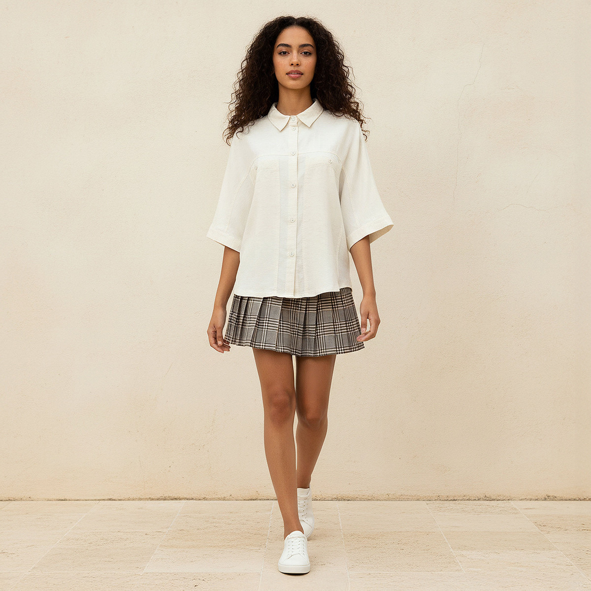 Relaxed Fit Linen Blend Shirt with Dropped Sleeves-women-clothing-shirtsandblouses-shirts-image-3