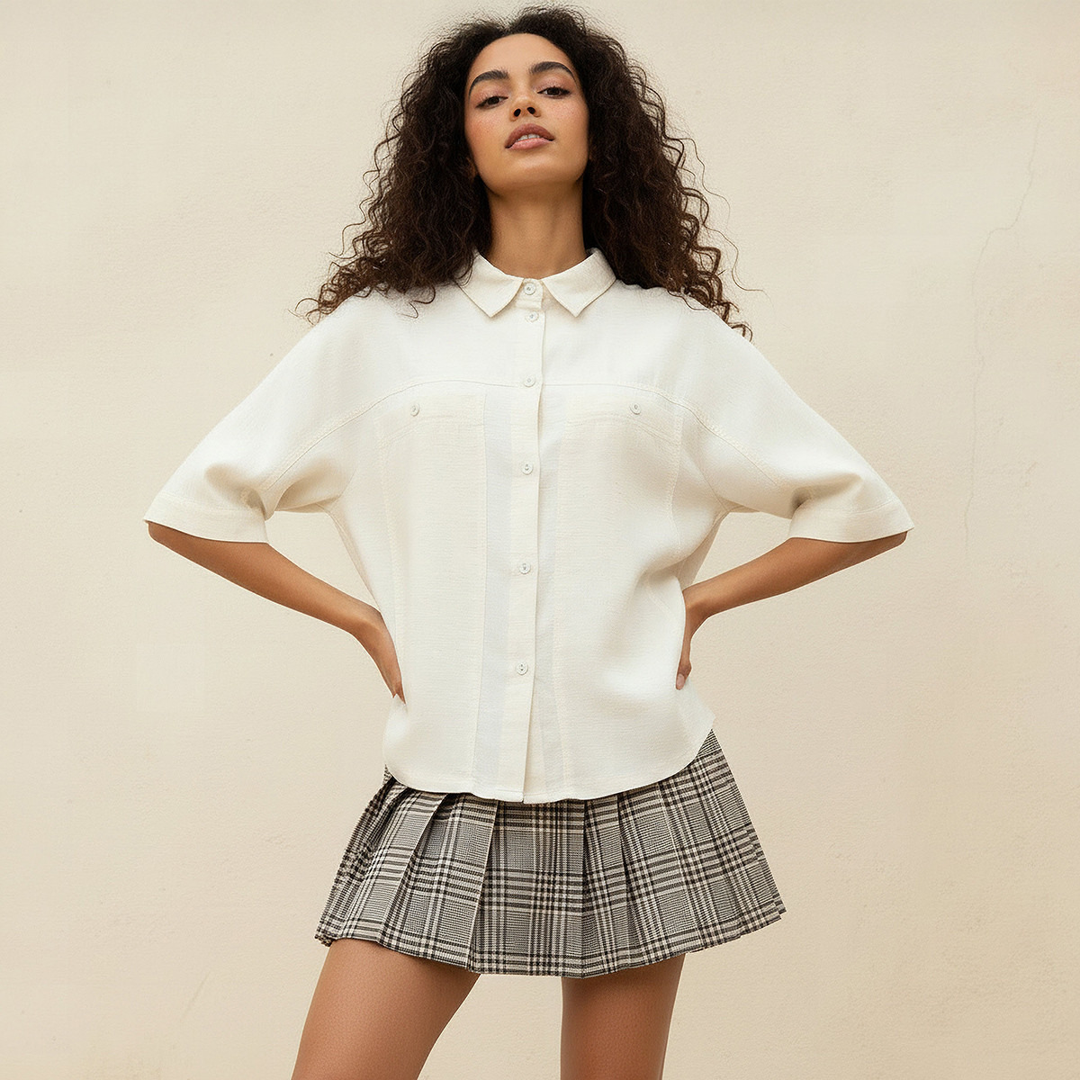 Relaxed Fit Linen Blend Shirt with Dropped Sleeves-women-clothing-shirtsandblouses-shirts-image-5