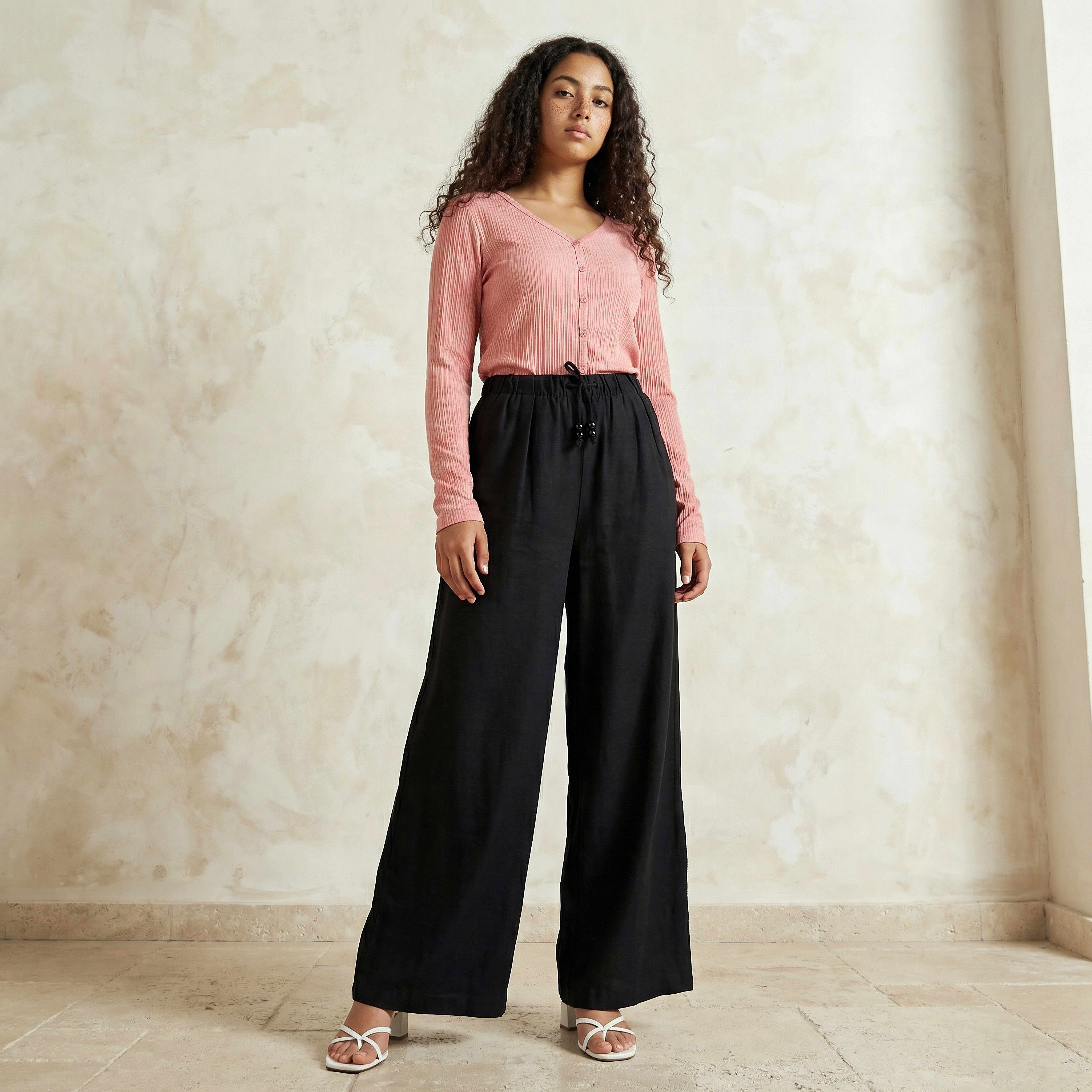 Regular Fit Mid Rise Wide Leg Linen Blend Pants-women-clothing-coordsets-image-5