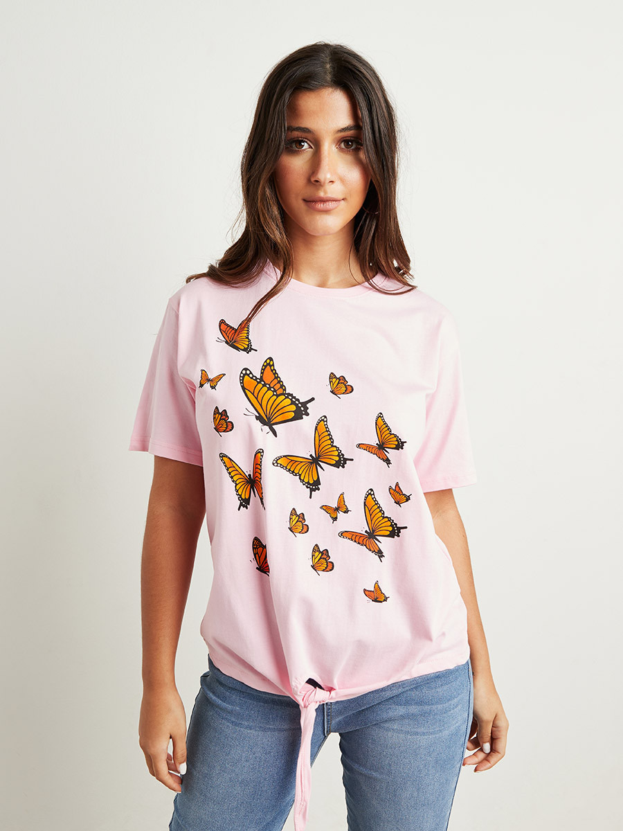 تيشيرت مطبوع بربطة وأكمام قصيرة-women-clothing-tshirts-image-1